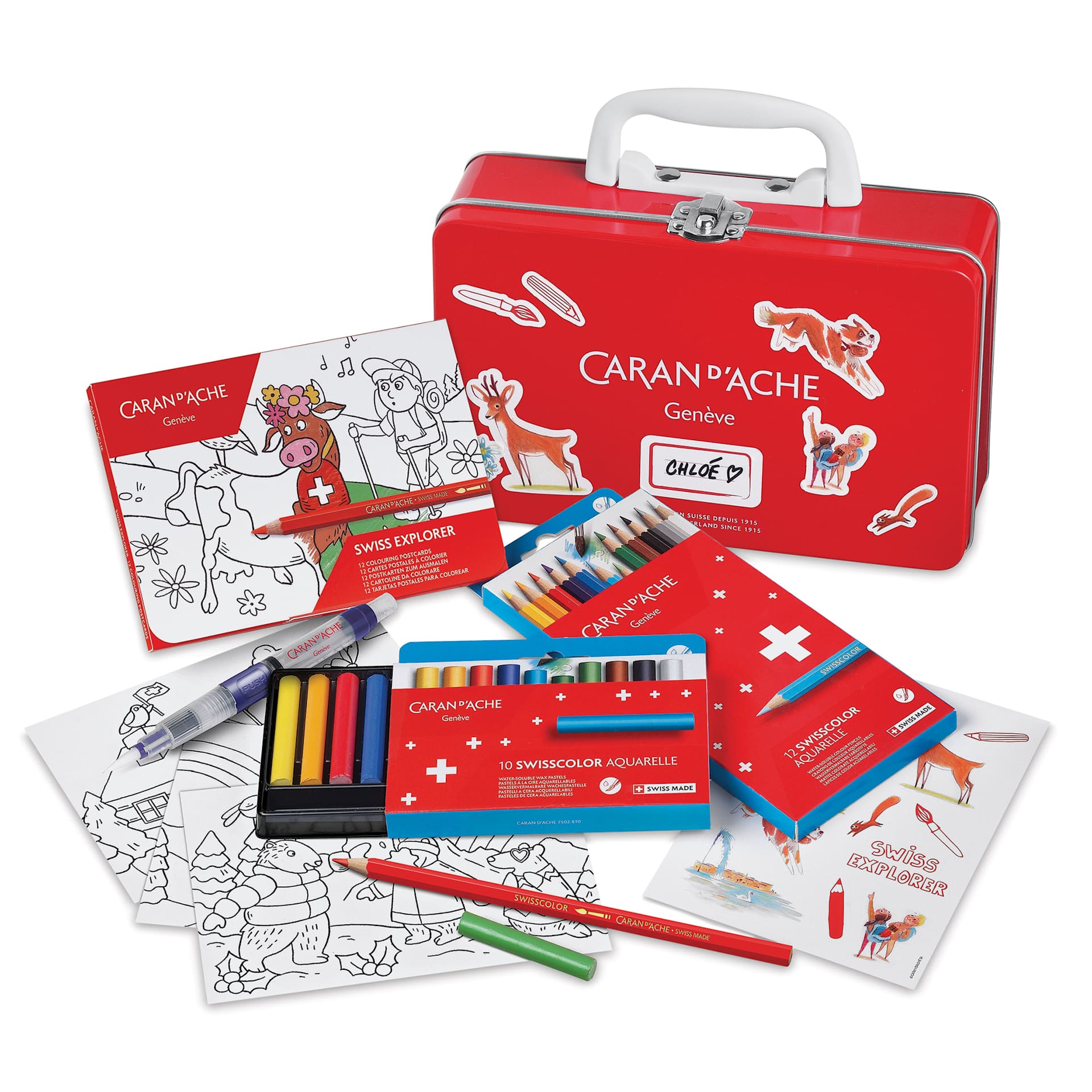 Caran d'Ache Swisscolor Travel Kit, contents laid out