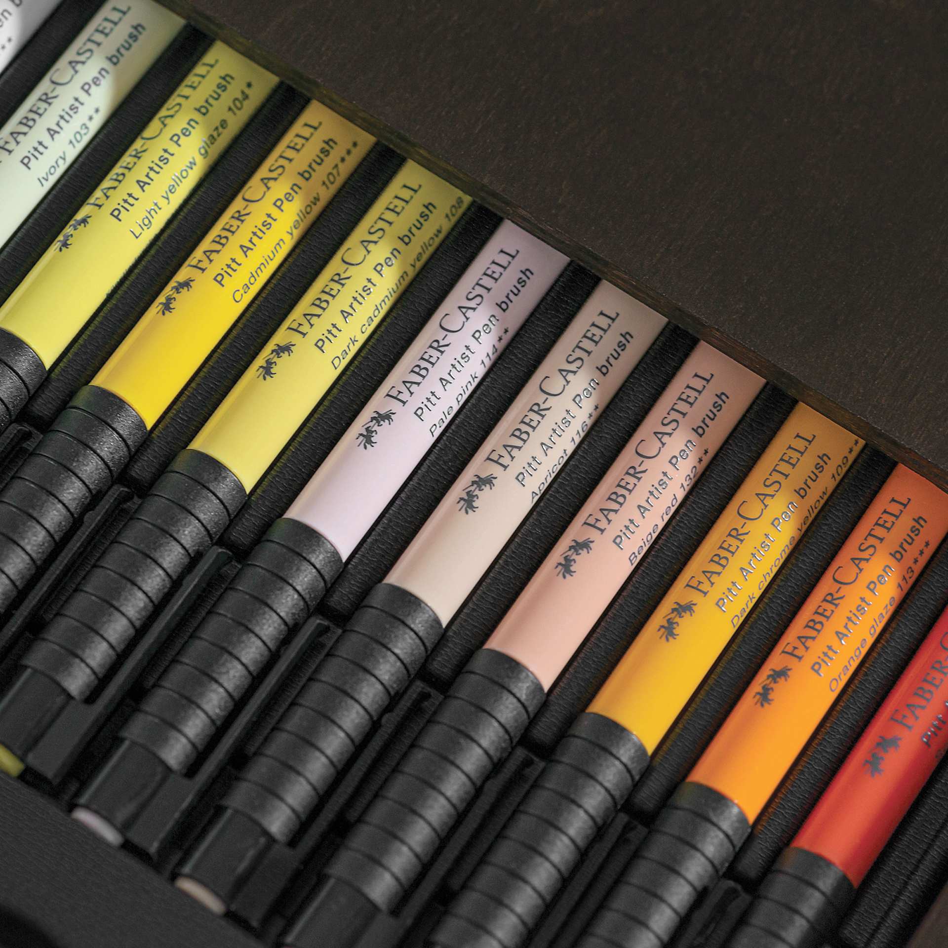 Faber-Castell Limited Edition Art & Graphic 260th Anniversary Set, close-up of the Pitt Artist Pens