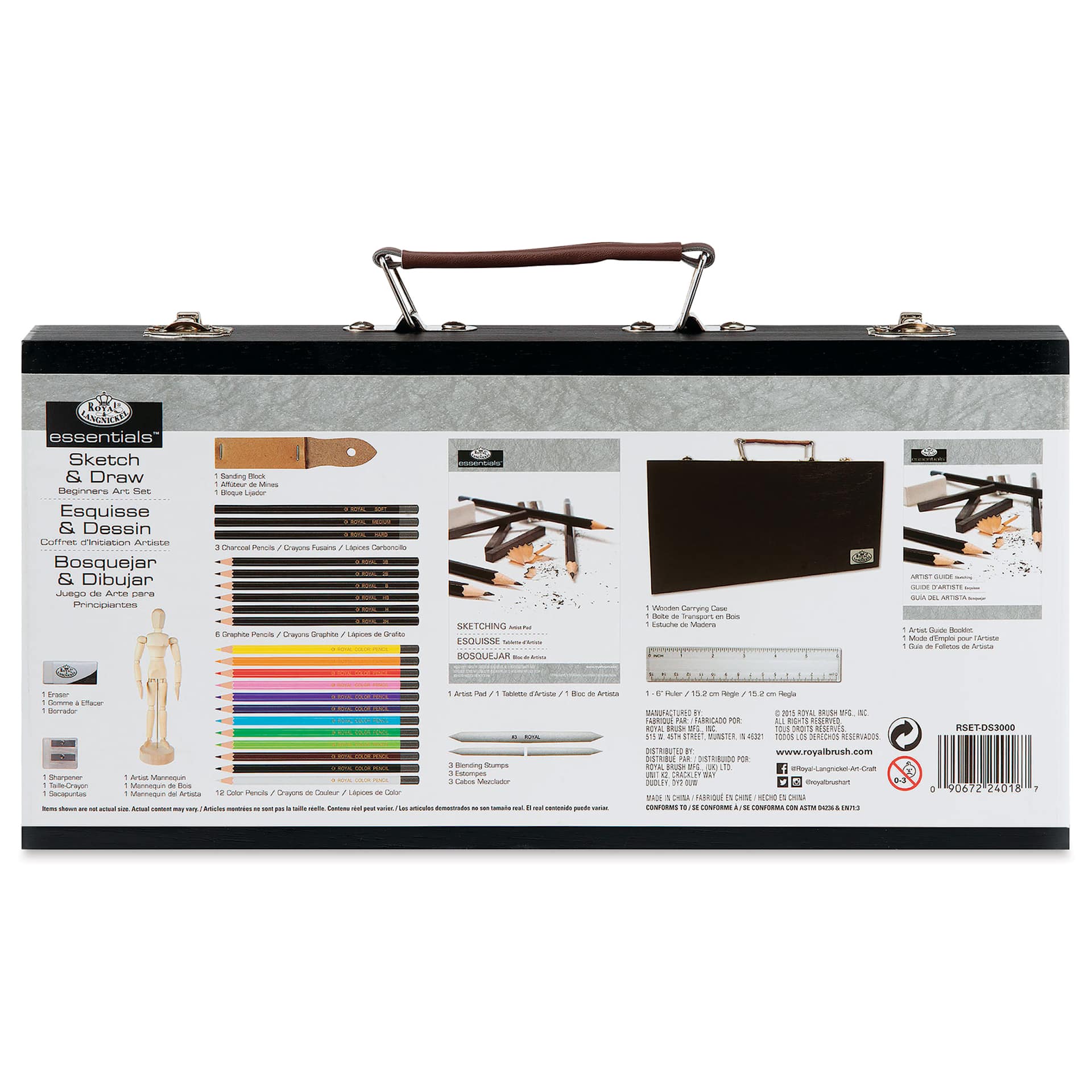 Royal & Langnickel Essentials Sketch & Draw Beginners Art Set, back of the packaging