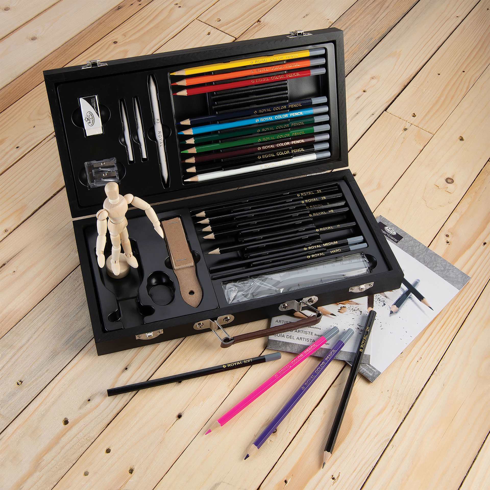 Royal & Langnickel Essentials Sketch & Draw Beginners Art Set, box opened showing contents