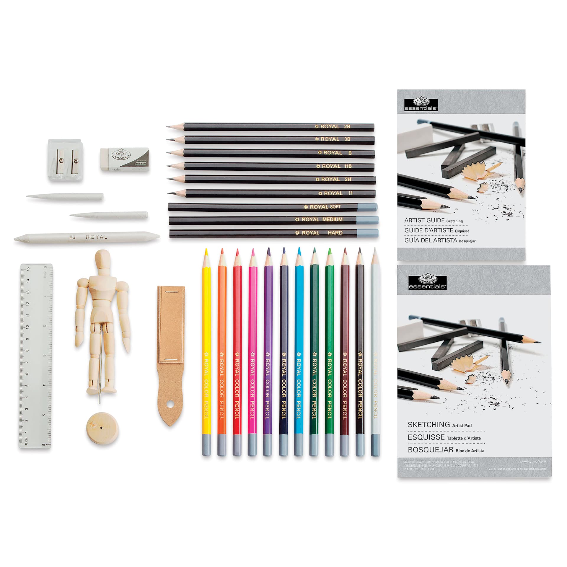 Royal & Langnickel Essentials Sketch & Draw Beginners Art Set, contets laid out