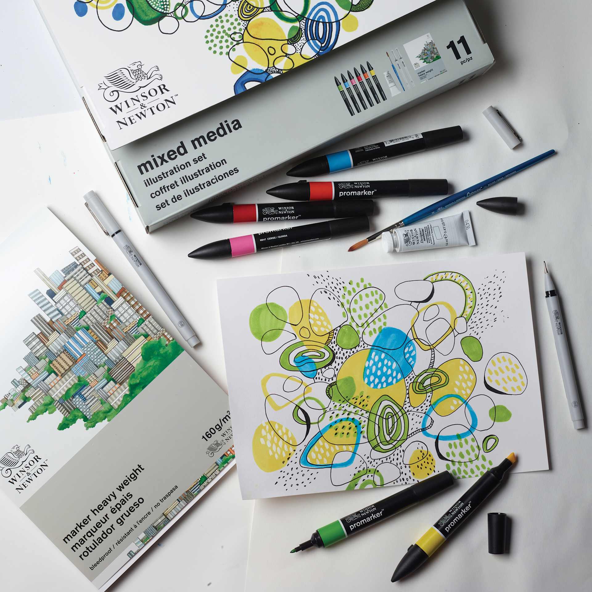 Winsor & Newton Mixed Media Illustration Set being used to create artwork.