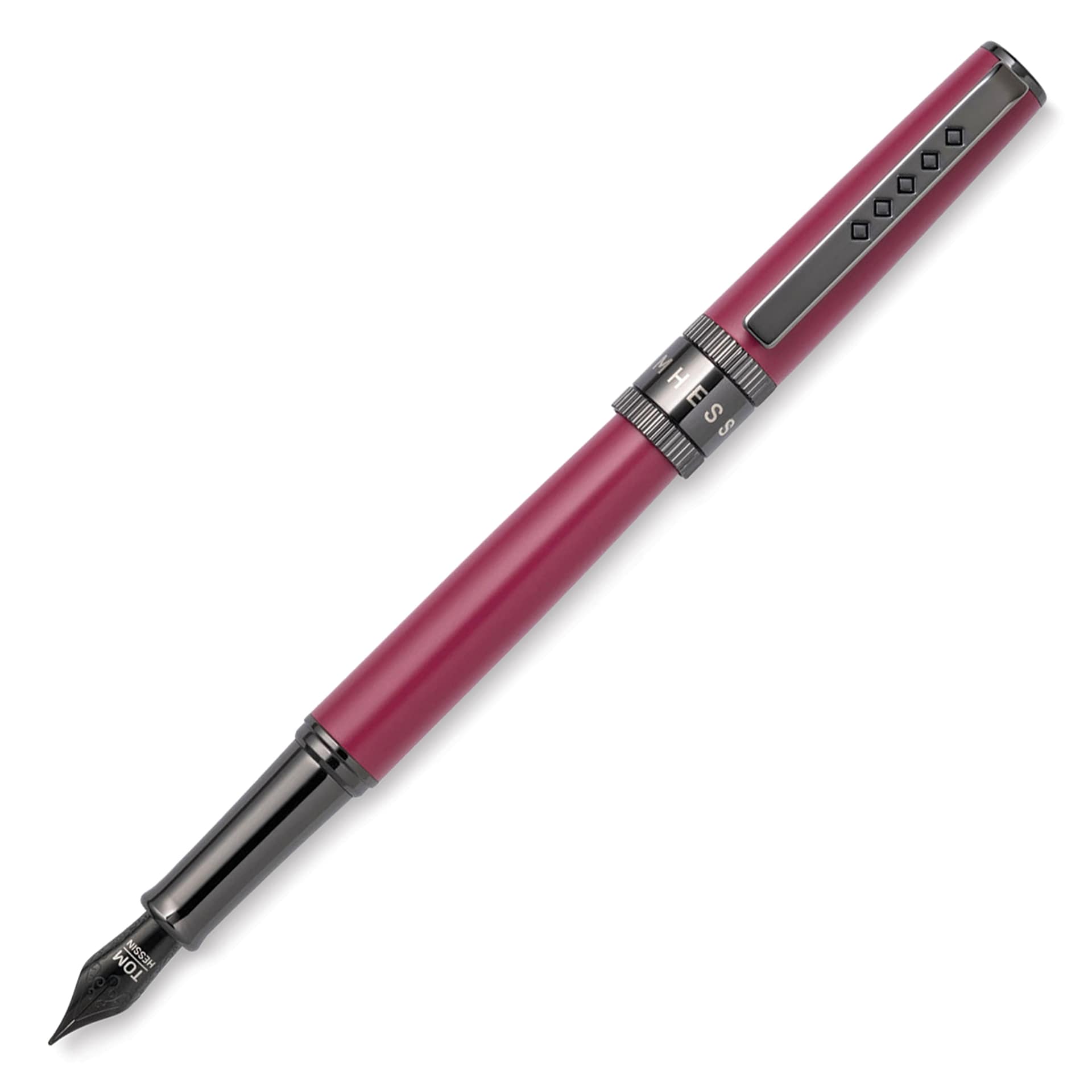 Tom Hessin Rebel Collection Fountain Pen - Jewellers Rouge, cap removed