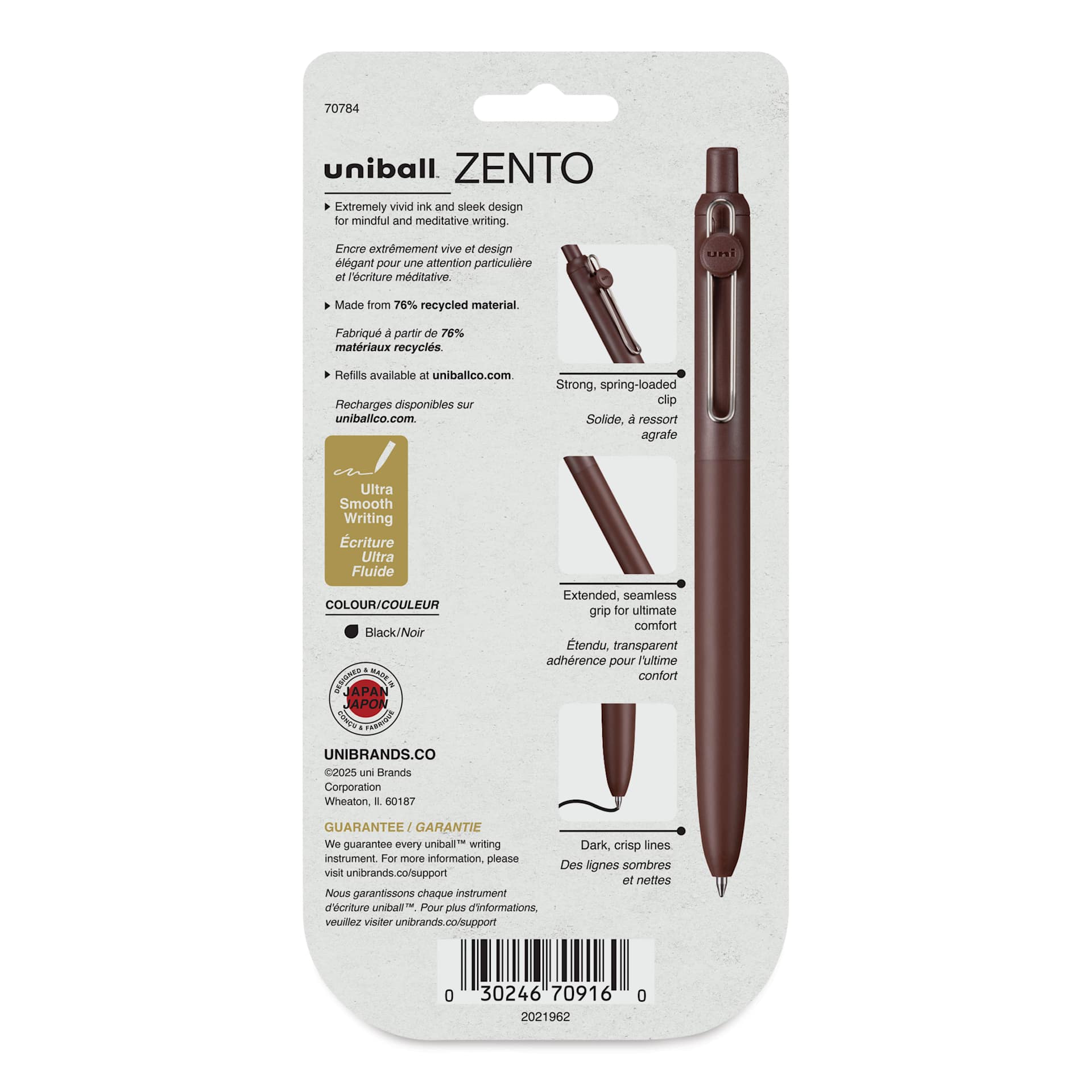 Uni-Ball Zento Gel Pens - Set of 4, Macrame, 0.7 mm, back of packaging