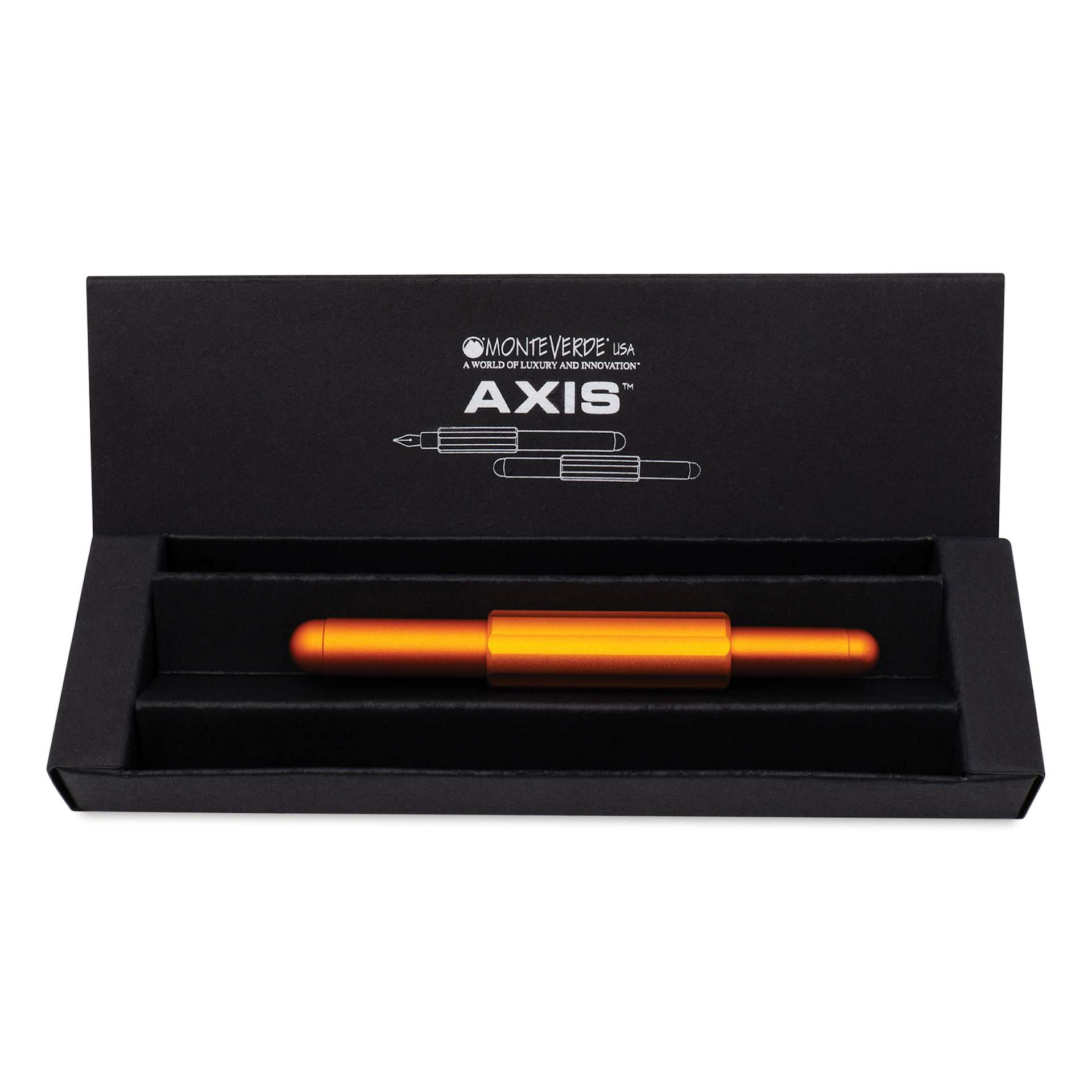 Monteverde Axis Fountain Pen - Matte Orange, Broad Nib, in packaging