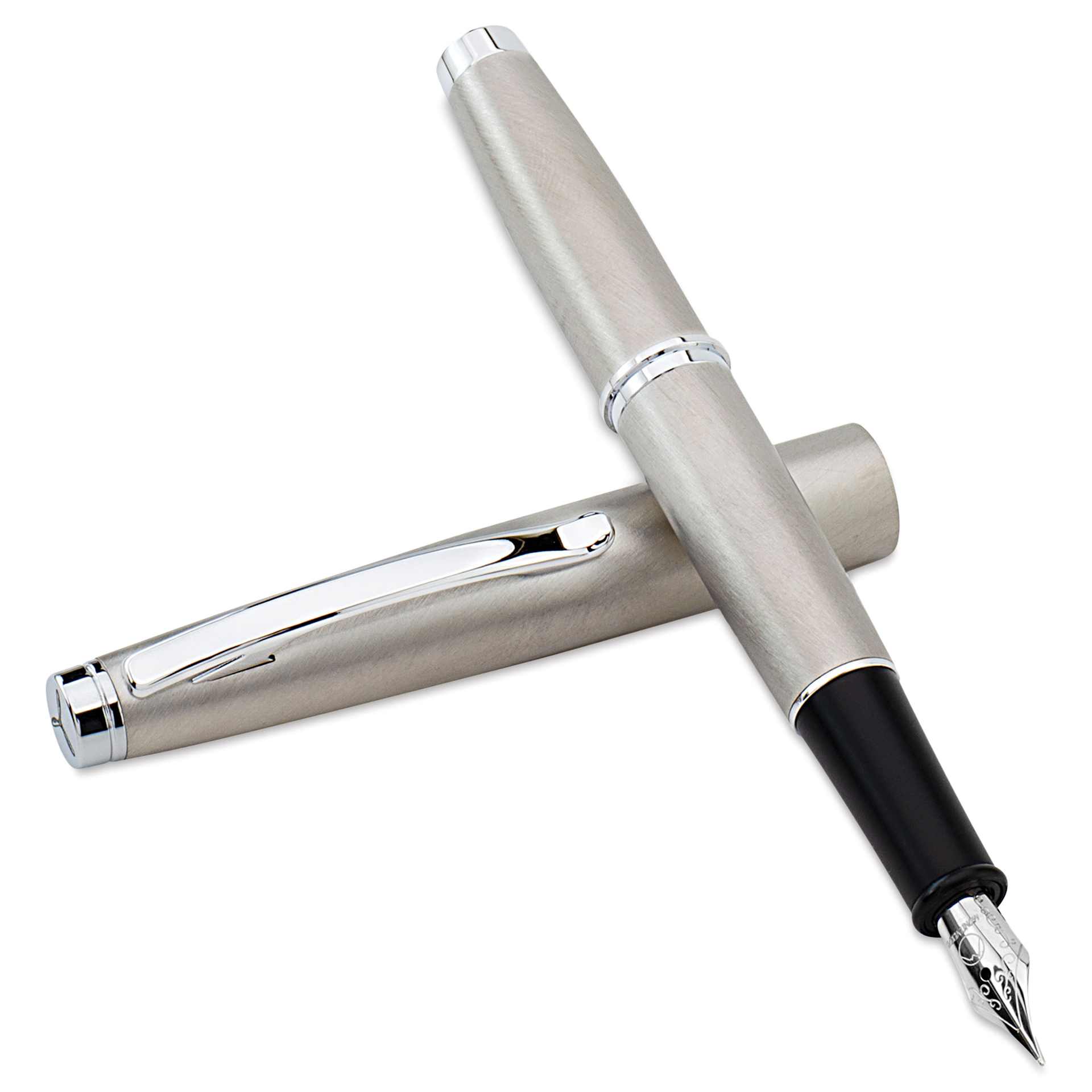 Monteverde Dakota Fountain Pen - Stainless Steel, Medium Nib, cap off (image may show a different size nib)