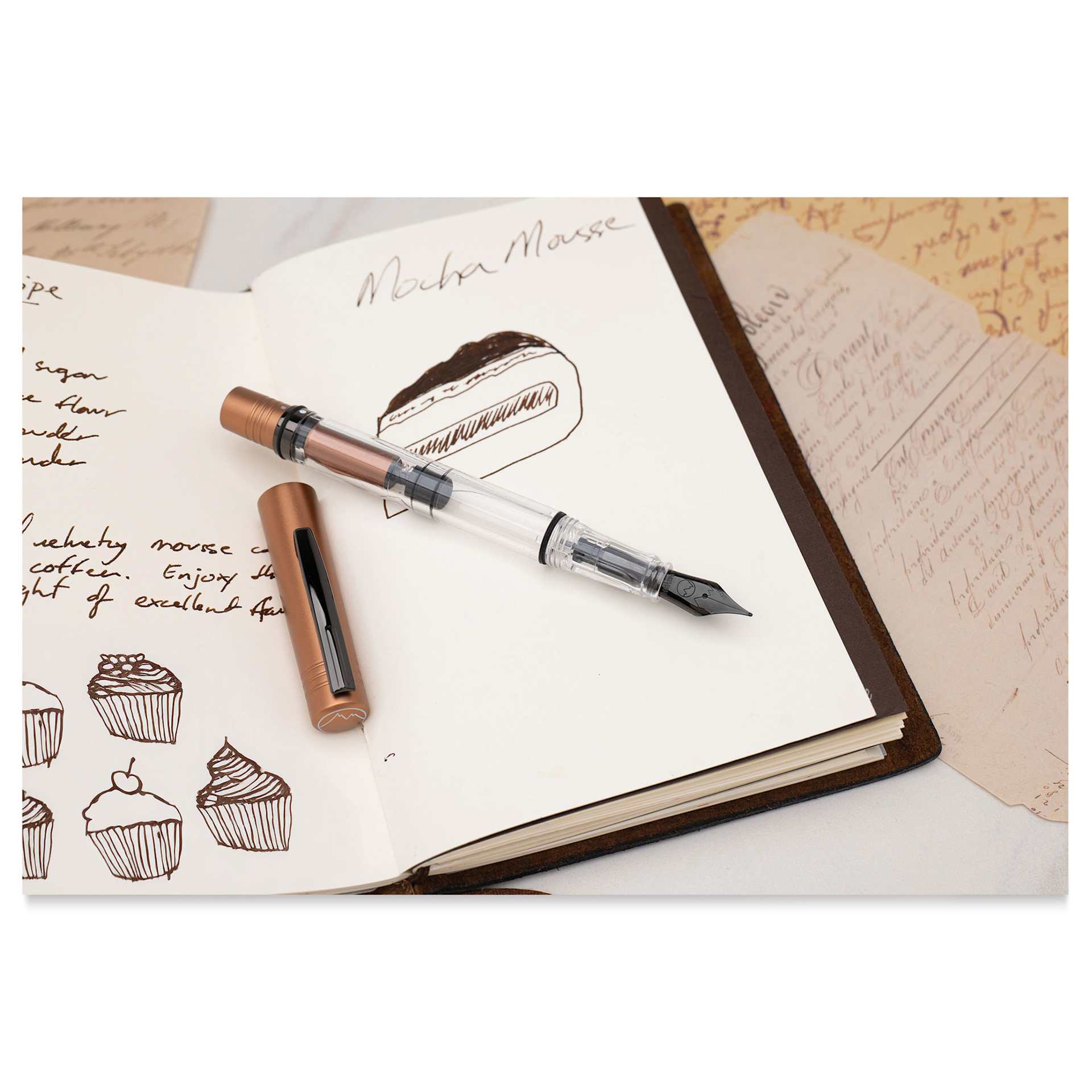 Monteverde MP1 Omniflex Fountain Pen - Mocha Mousse, journaling (image may depict a different nib style)