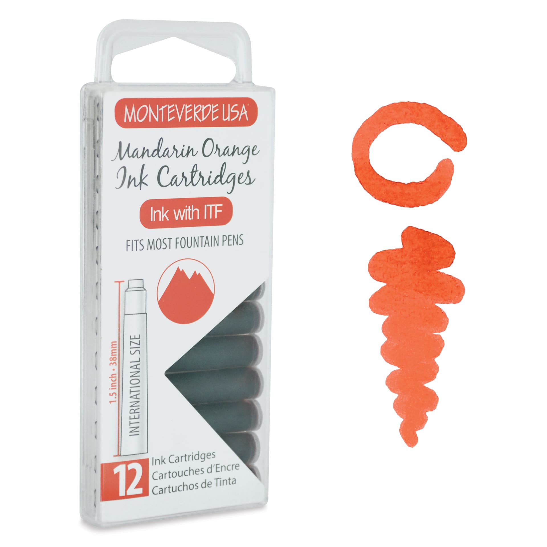 Monteverde Core Universal Ink Cartridge - Mandarin Orange, Pkg of 12 with swatch