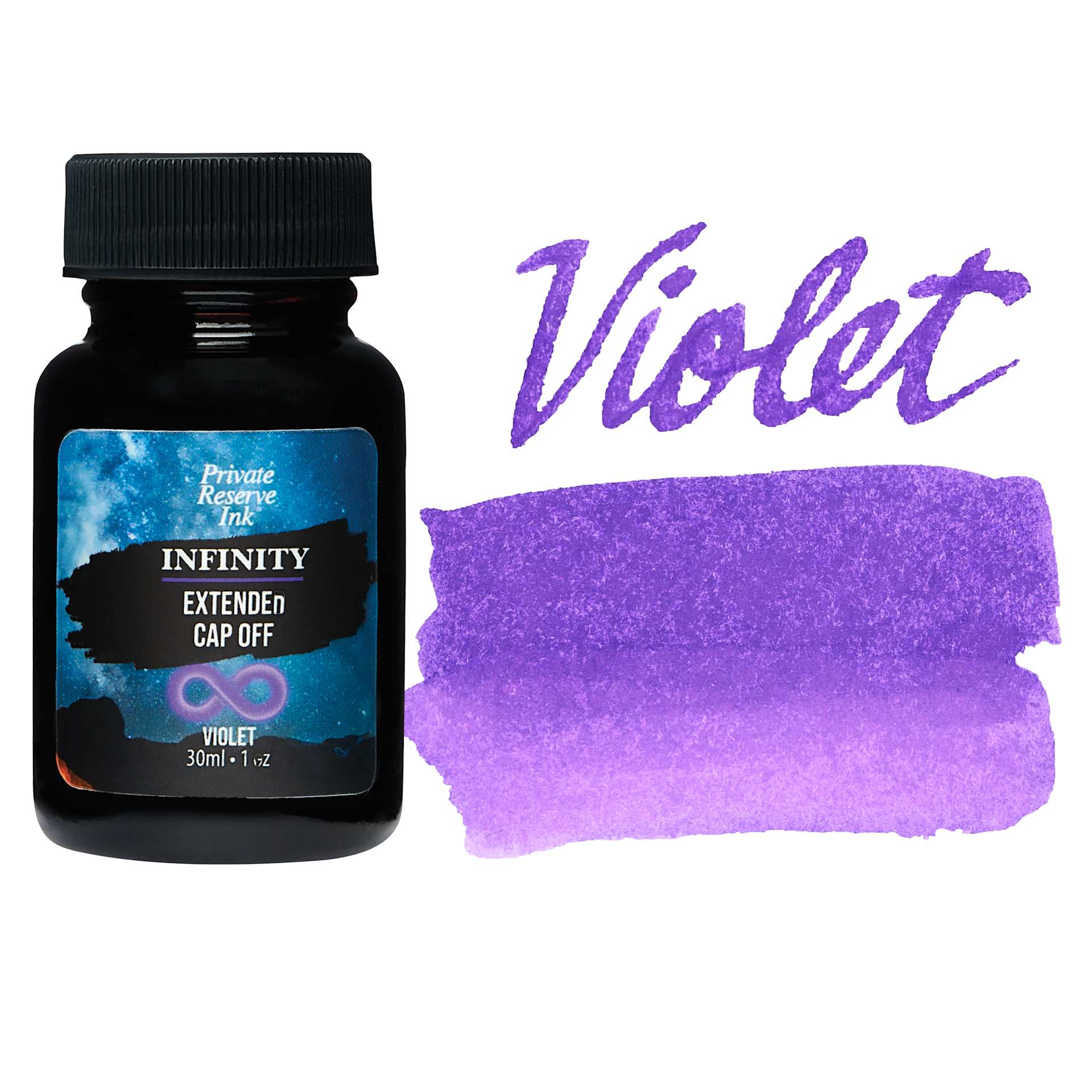 Private Reserve Infinity Ink - Violet, 30 ml bottle and swatch