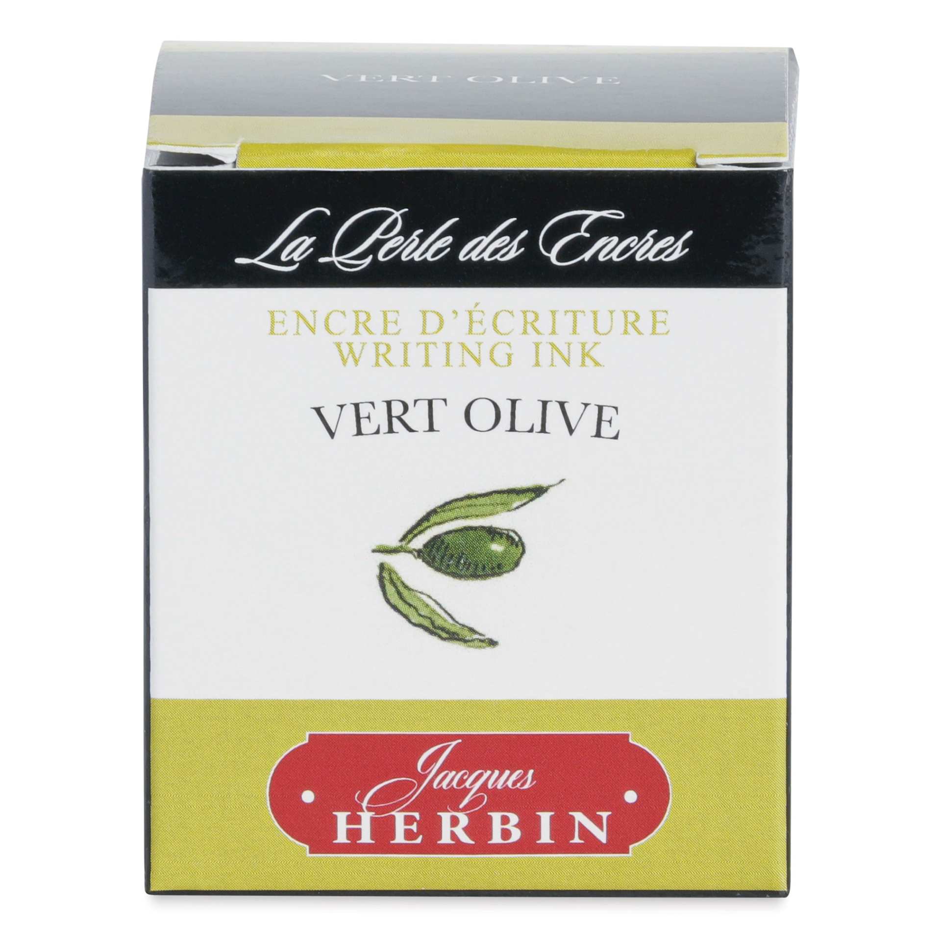 Herbin La Perle des Encres The Jewel of Inks Fountain Pen Ink - Vert Olive (Olive Green), 30 ml, front of packaging