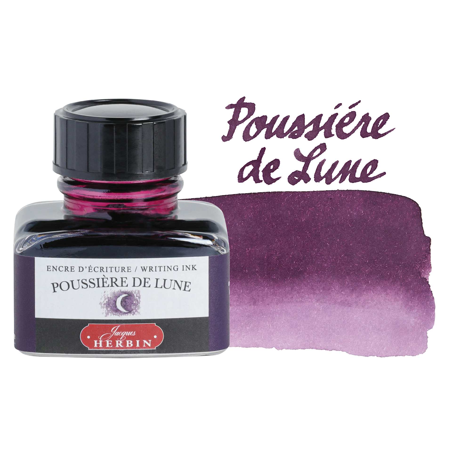 Herbin La Perle des Encres The Jewel of Inks Fountain Pen Ink - Poussière de Lune (Moon Dust), 30 ml bottle with swatch