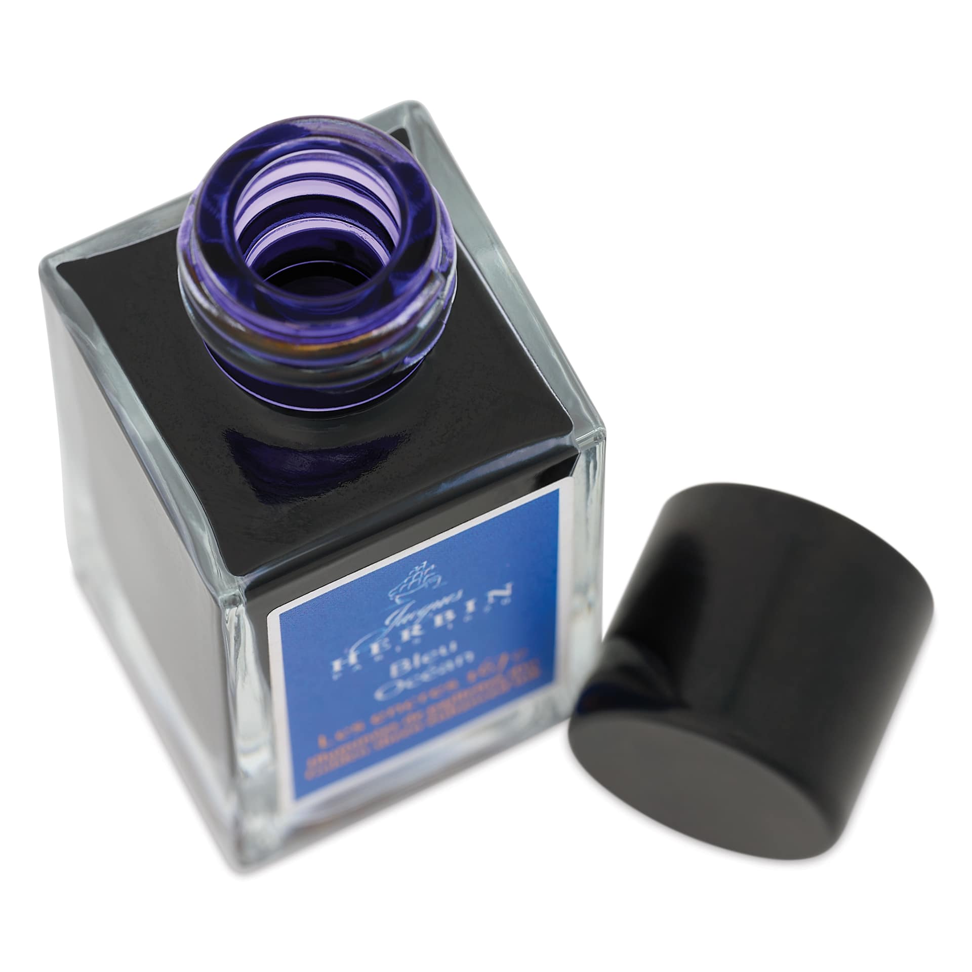 Herbin 1670 Anniversary Collection Fountain Pen Ink - Bleu Ocean, 15 ml bottle with cap off