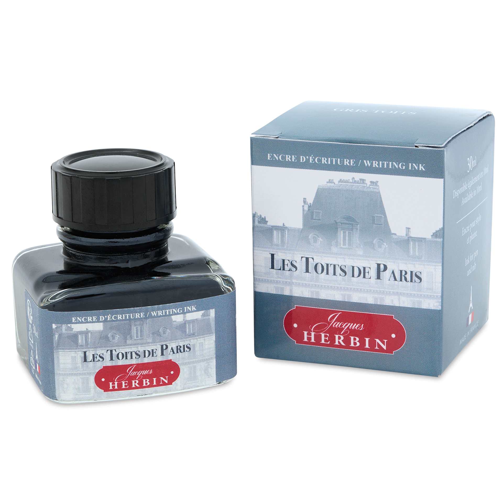 Herbin Paris Collection Fountain Pen Ink - Les Toit de Paris (Grey), 30 ml bottle and packaging