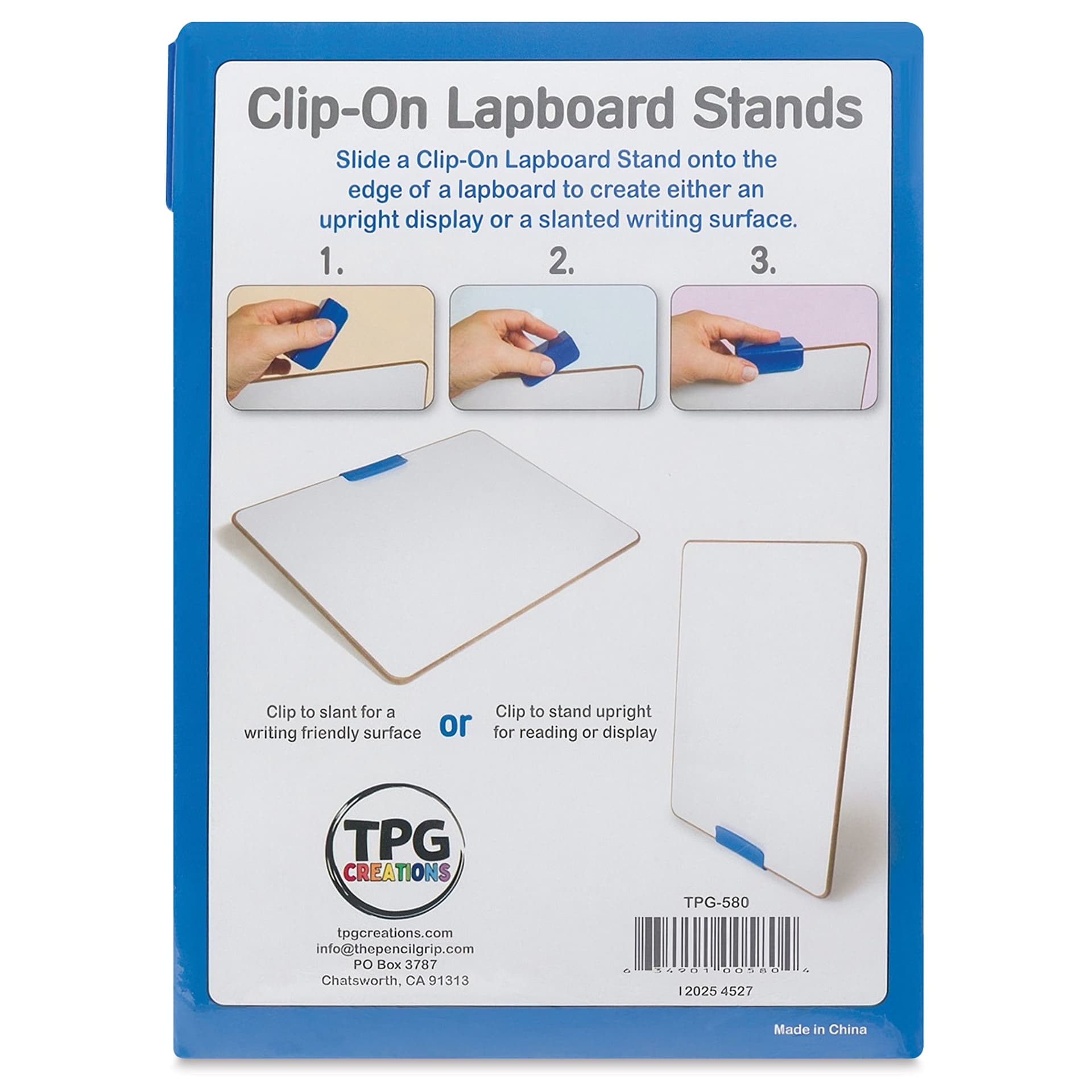 TPG Creations Clip-On Lapboard Stands - back of packaging