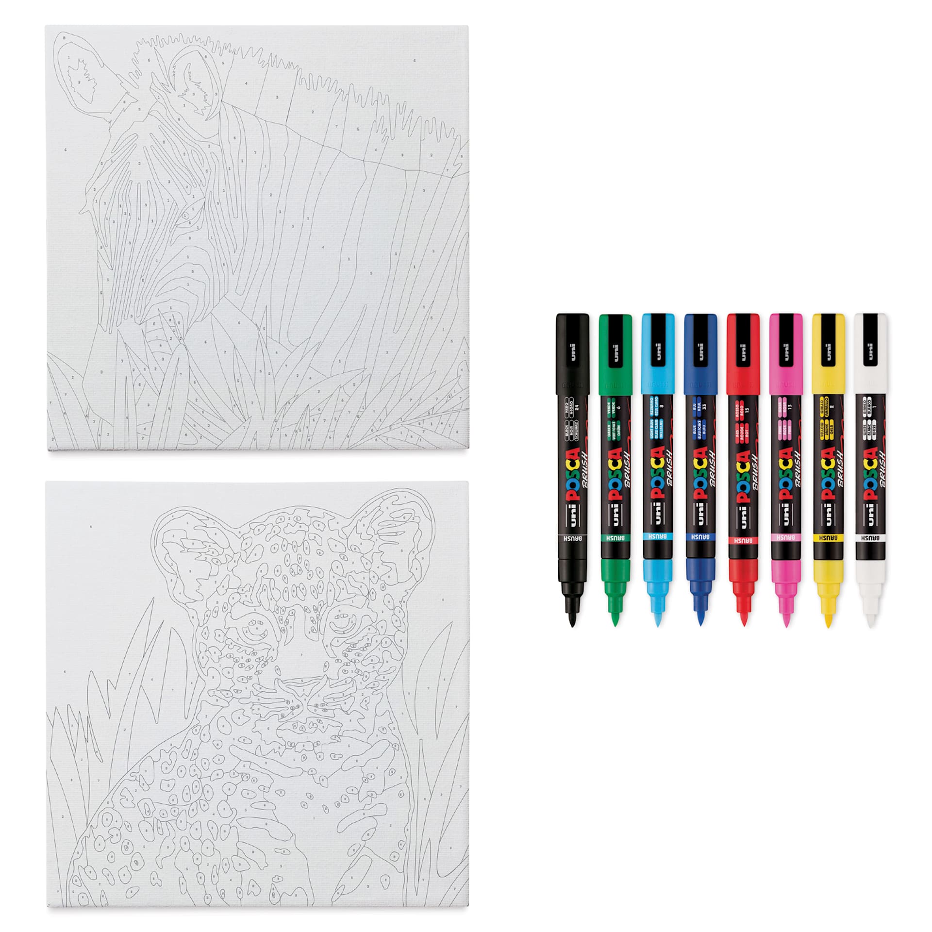 Posca Paint By Number Kit - Rainbow Safari contents