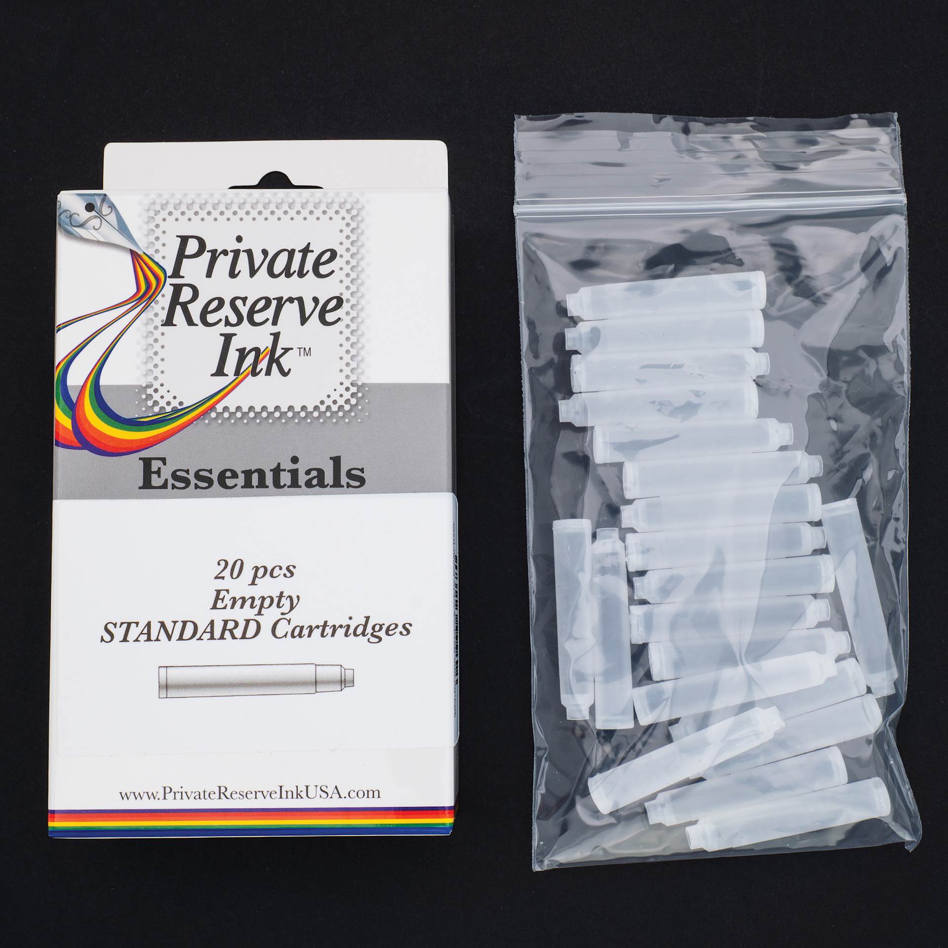 Private Reserve Ink Essentials Empty Standard Cartridges - Pkg of 20, packaging and contents