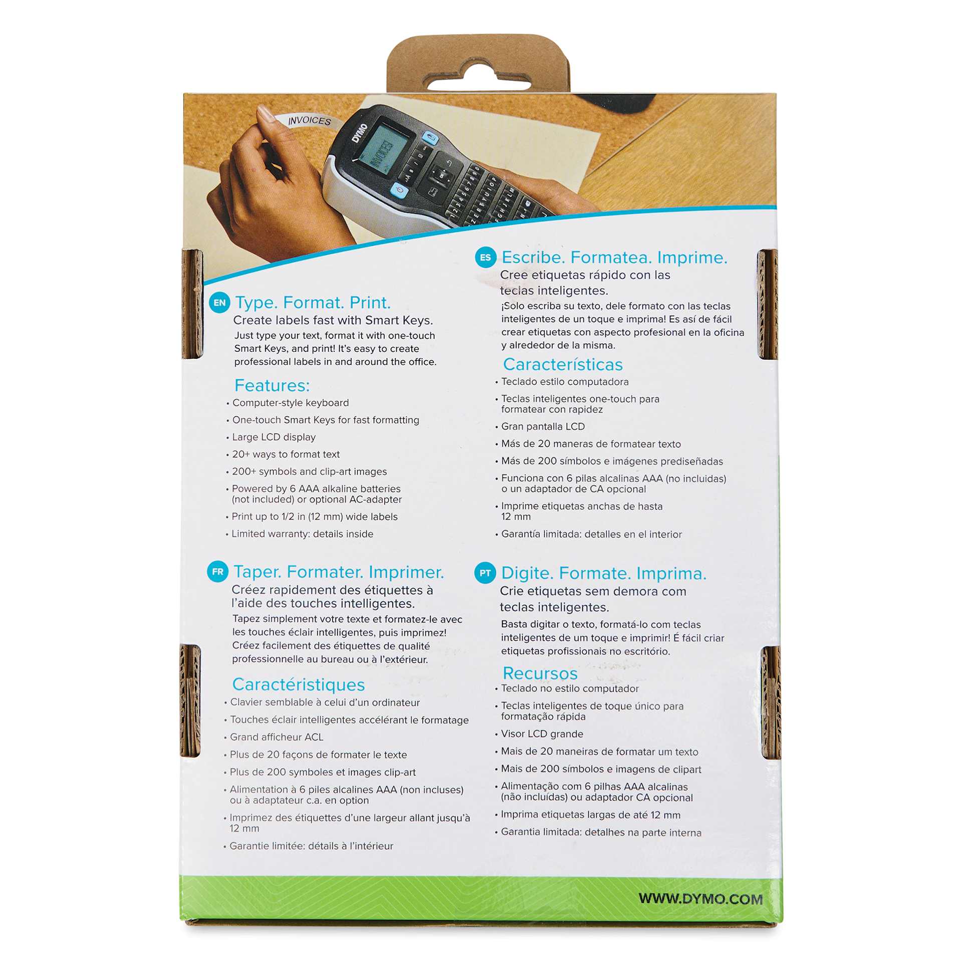DYMO LabelManager 160 Portable Label Maker, back of packaging
