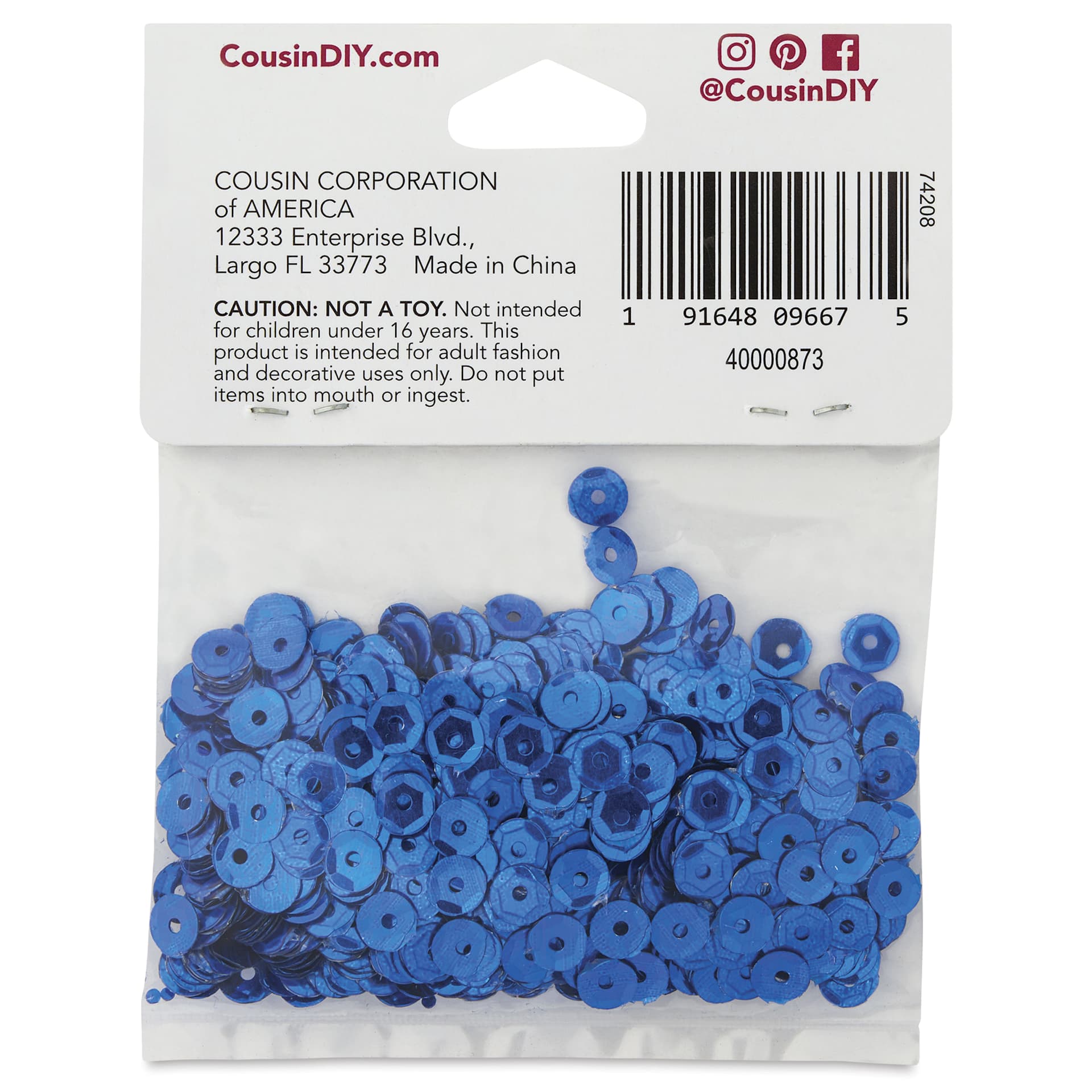 Cousin DIY Cupped Sequins - Pkg of 800, Royal Blue, 5 mm - back of packaging