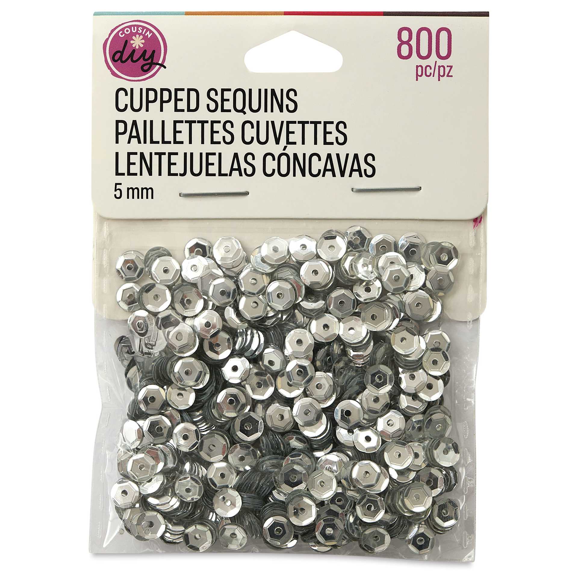 Cousin DIY Cupped Sequins - Pkg of 800, Silver, 5 mm, front of packaging