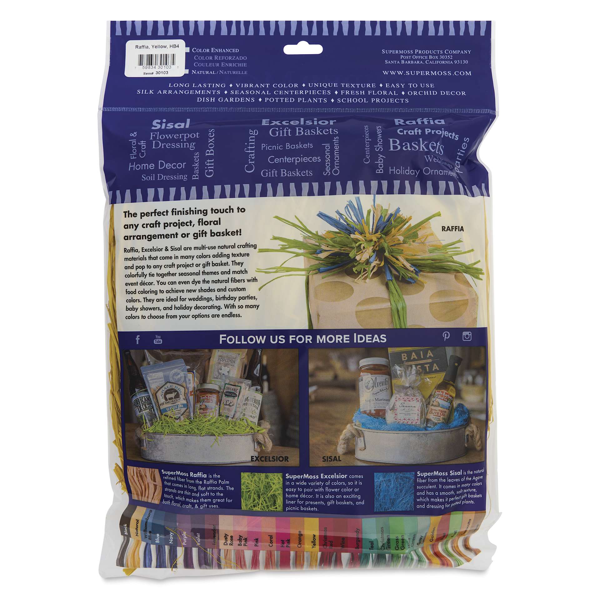 SuperMoss Raffia - Yellow, 4 oz - back of packaging