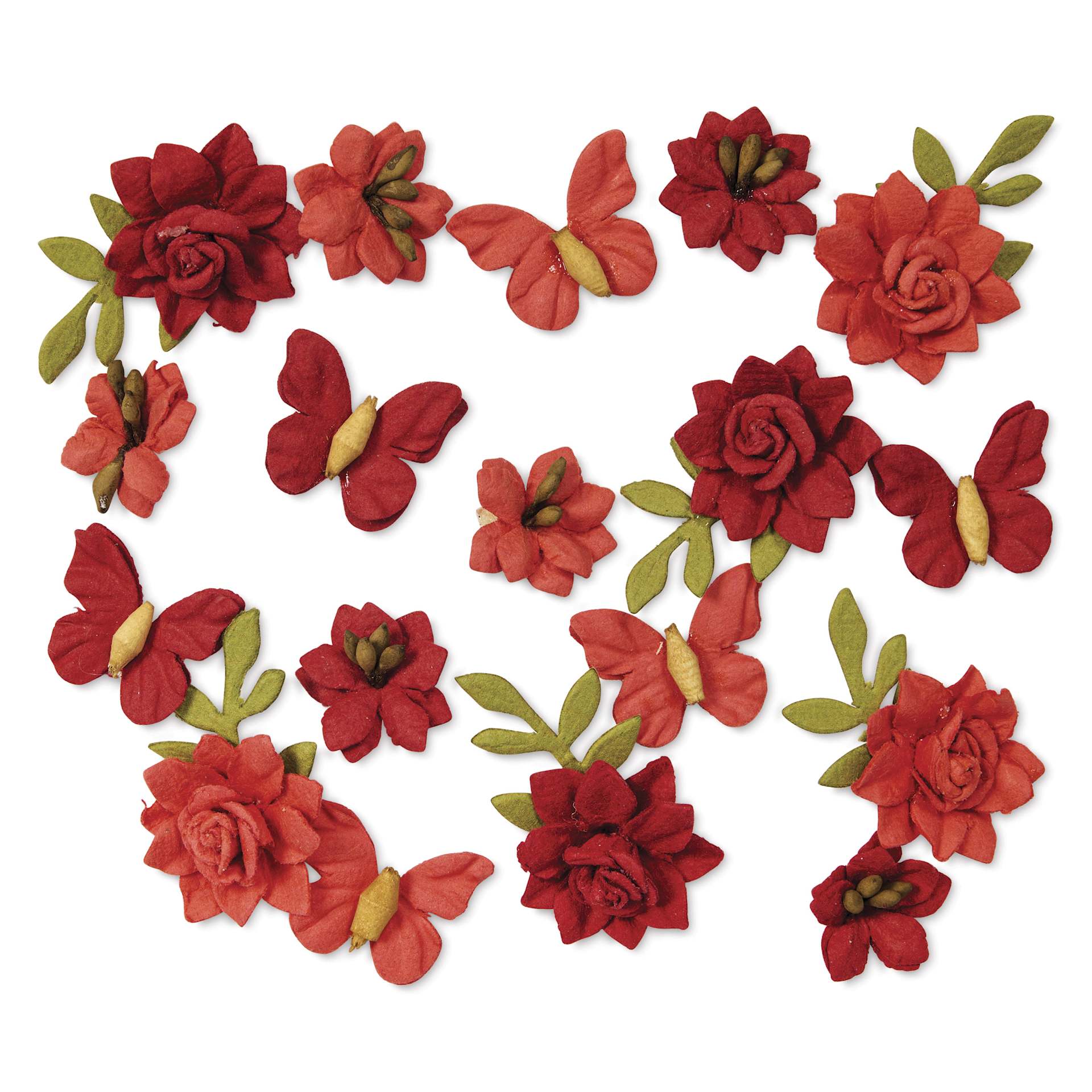 Little Birdie Cloria Paper Flowers - Scarlet Blend, Pkg of 18 - out of packaging