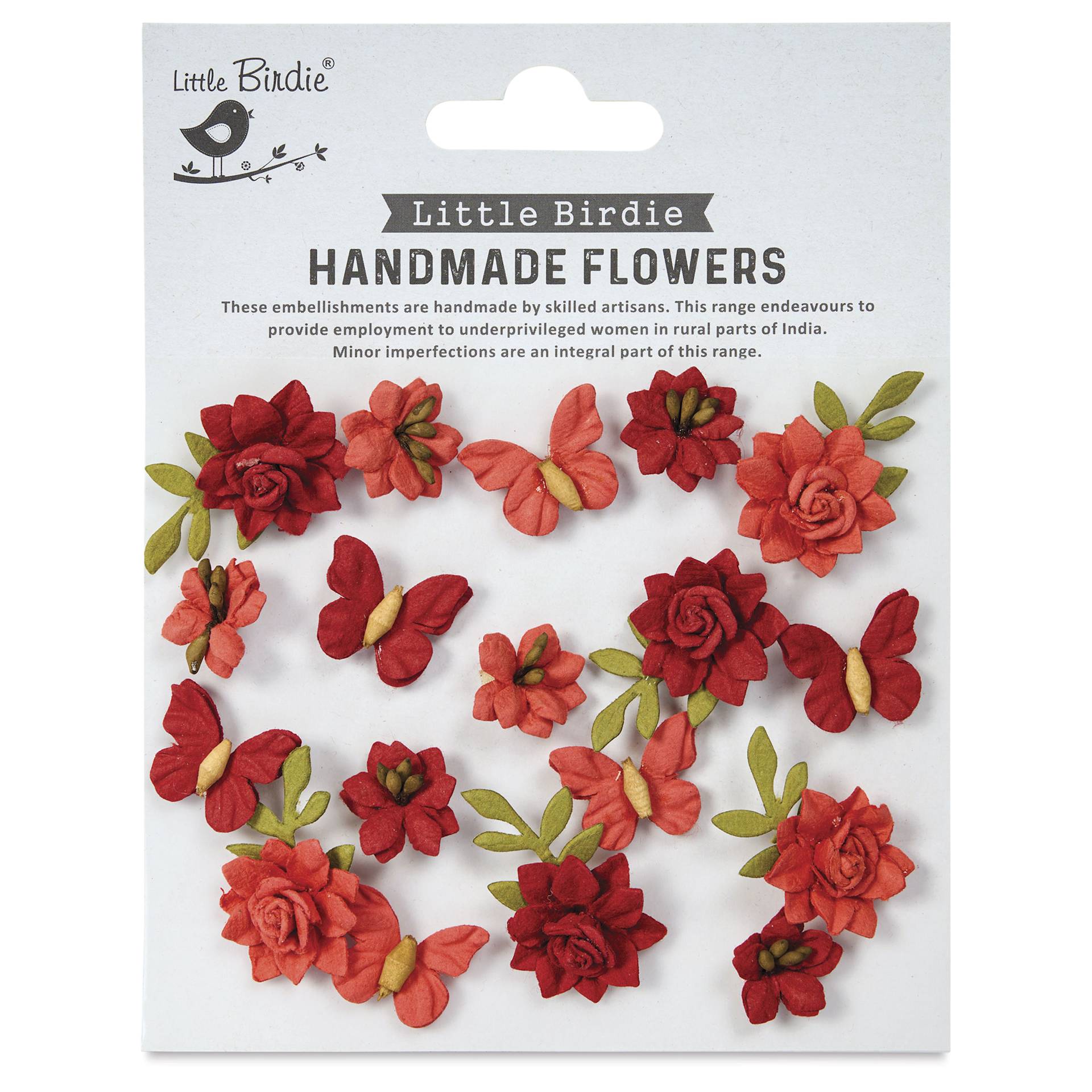 Little Birdie Cloria Paper Flowers - Scarlet Blend, Pkg of 18
