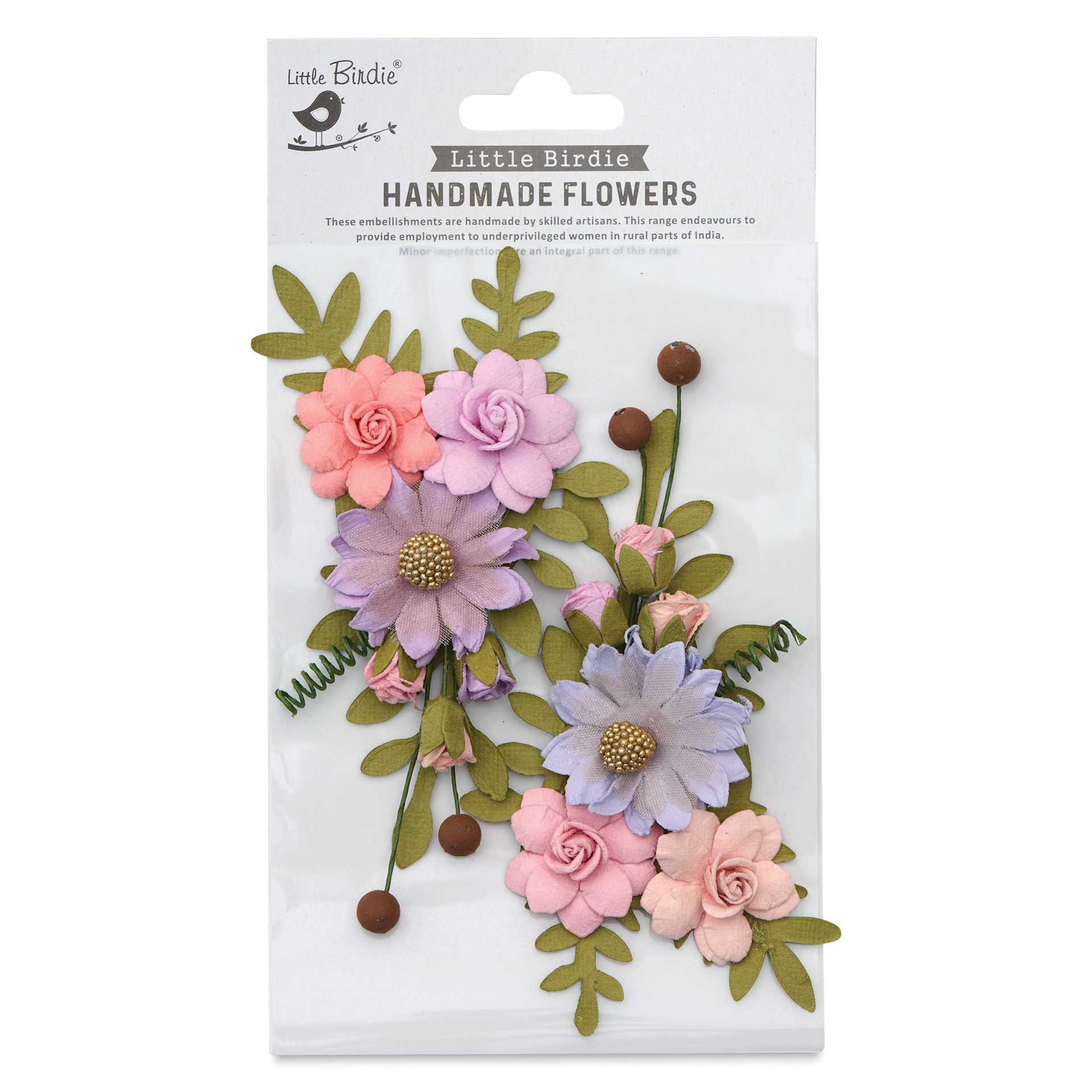 Little Birdie Fairy Rosa Paper Flowers - Fairy Sparkle, Pkg of 2, front of packaging