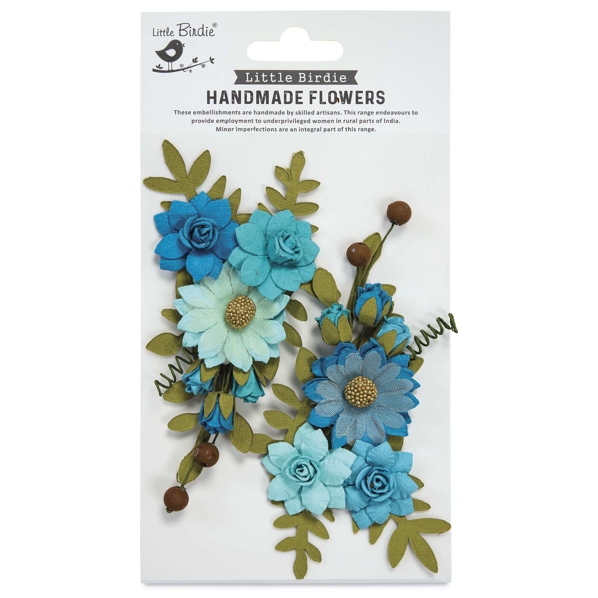 Little Birdie Fairy Rosa Paper Flowers - Aqua Medley, Pkg of 2 - front of packaging