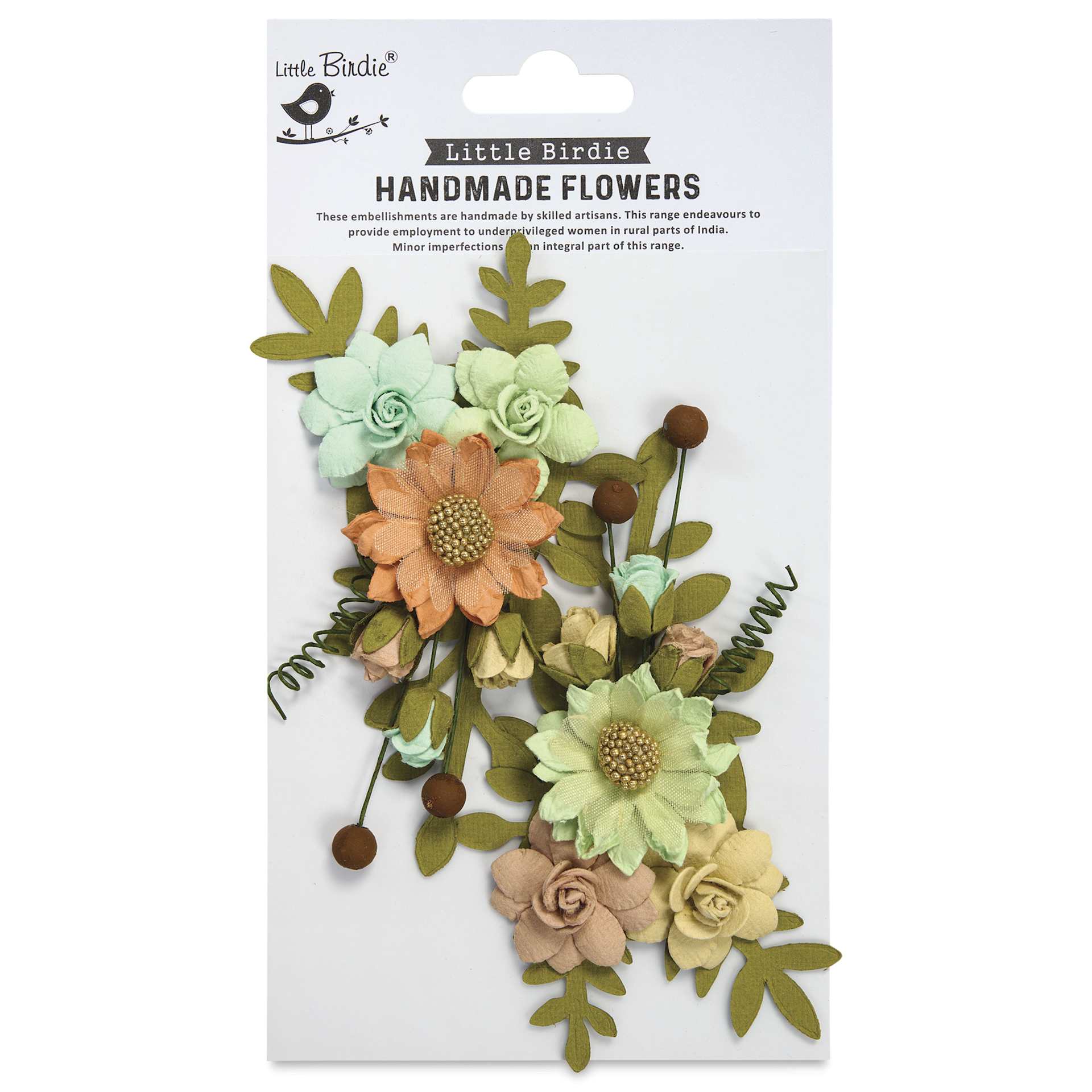 Little Birdie Fairy Rosa Paper Flowers - Woodland Stories, Pkg of 2 - front of packaging