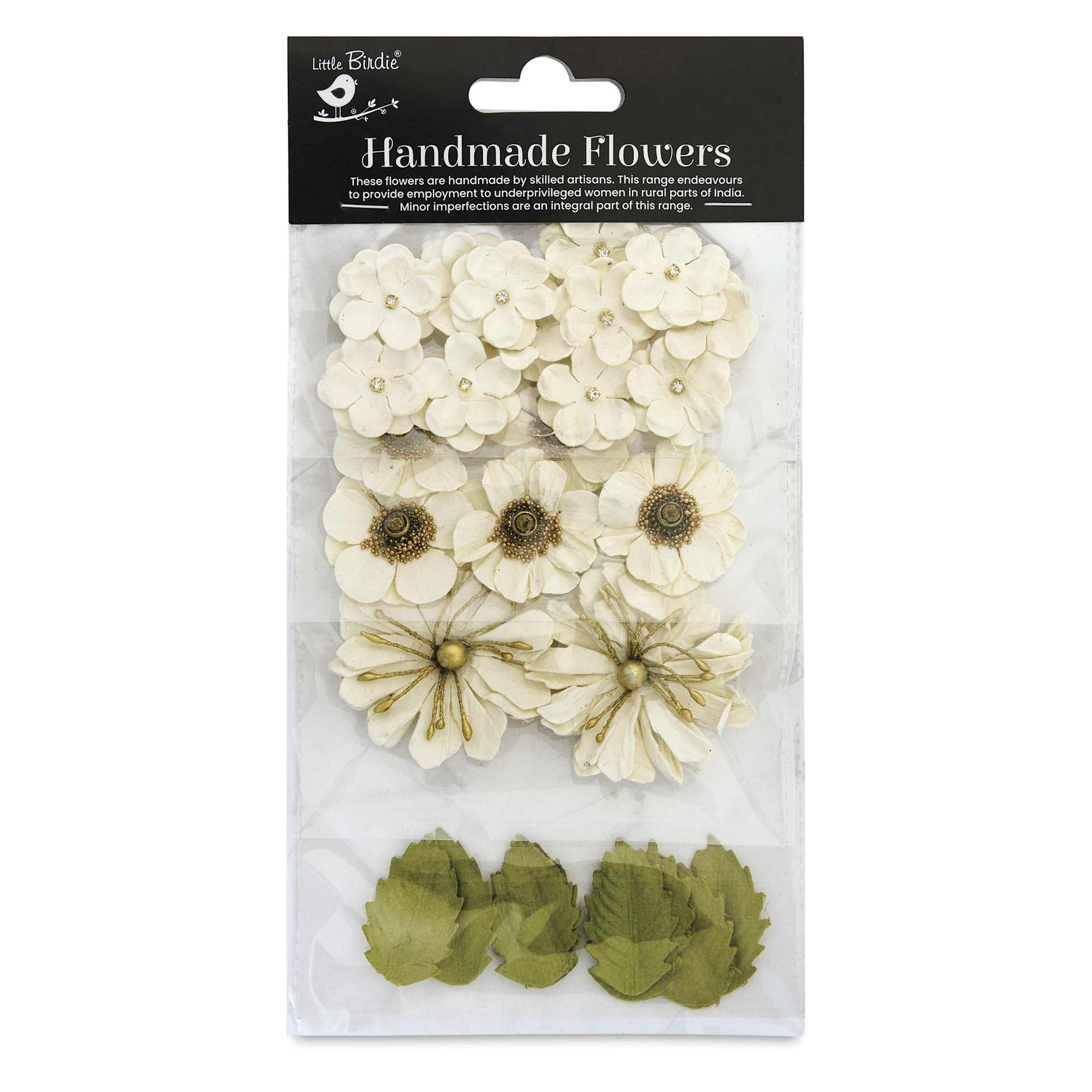 Little Birdie Renae Paper Flowers - Ivory Pearl, Pkg of 27 - front of packaging