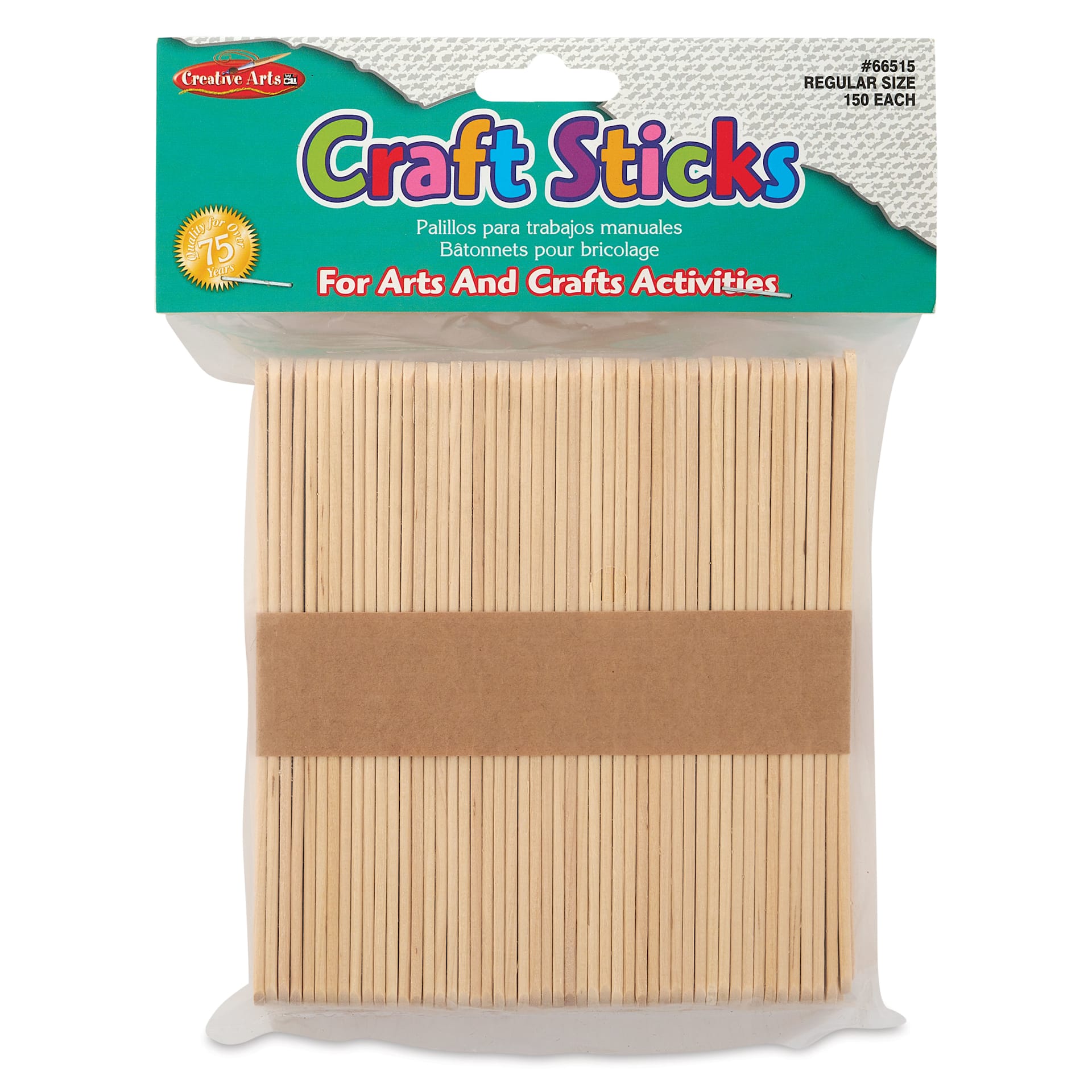 Creative Arts by Charles Leonard Craft Sticks - Pkg of 150, Regular, Neutral, 4-1/2" x 3/8" front of packaging