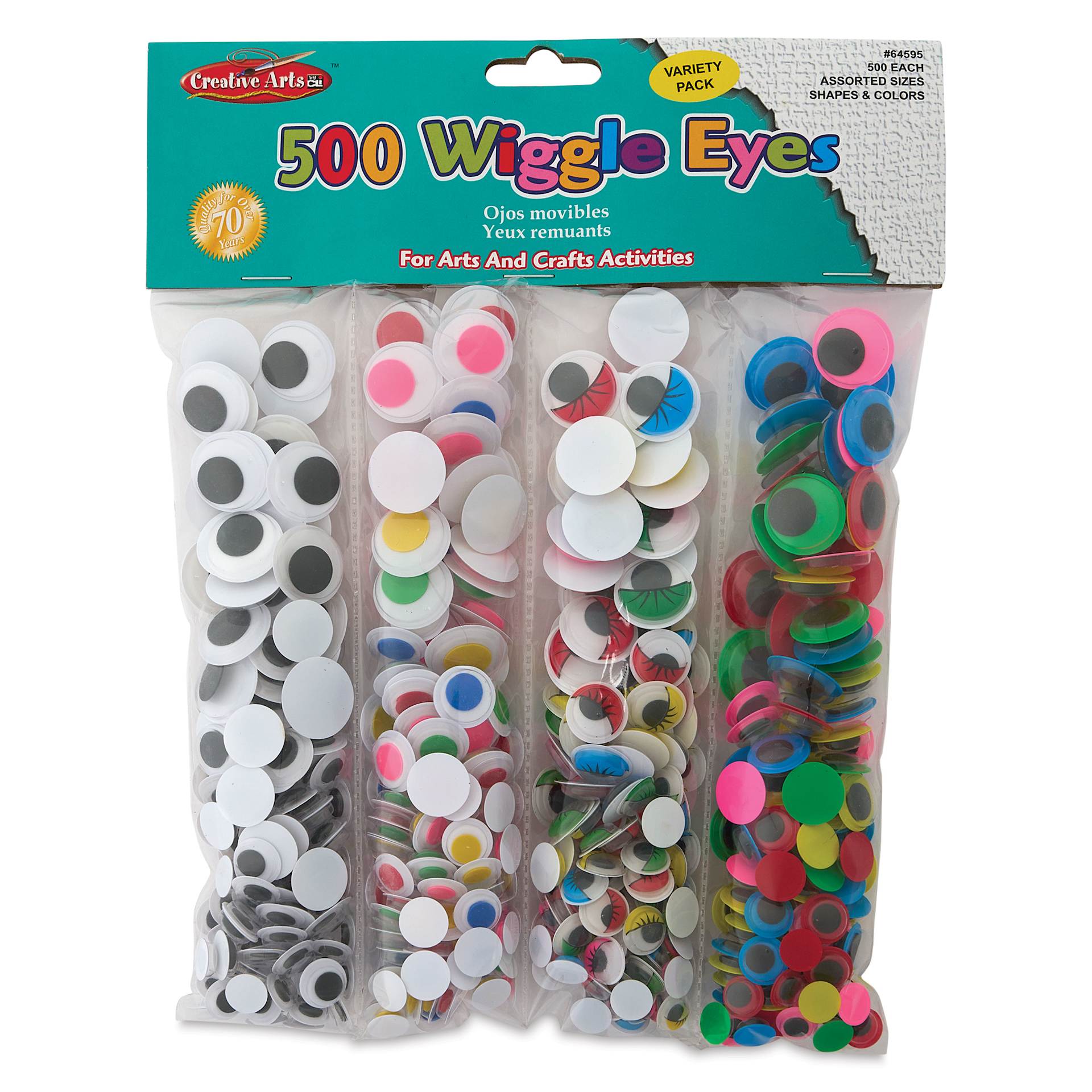 Creative Arts by Charles Leonard Painted Wiggle Eyes Variety Pack - Pkg of 500 front of packaging