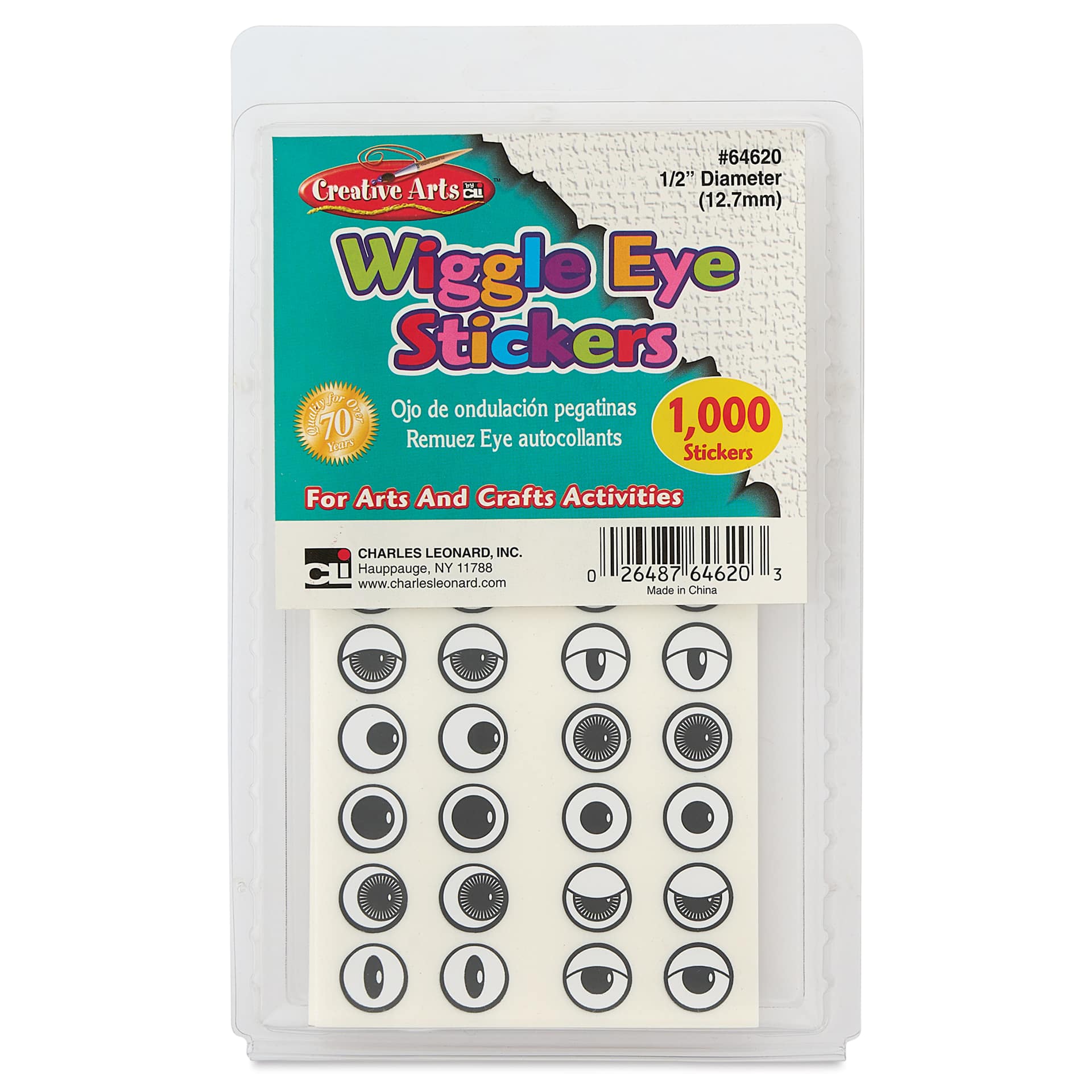Creative Arts by Charles Leonard Wiggle Eye Stickers - Pkg of 1000, Black, 1/2" front of packaging
