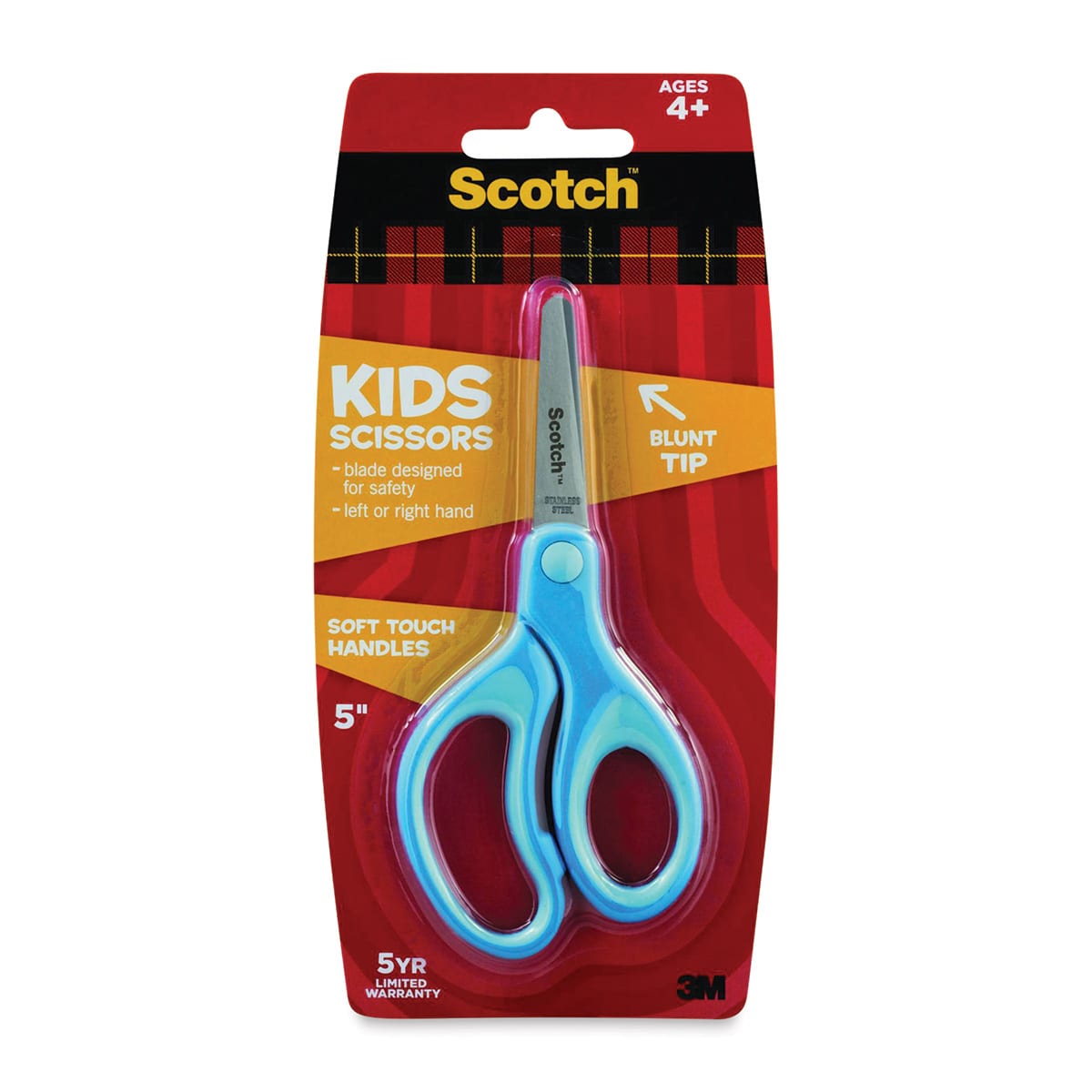 Scotch Soft Touch Blunt Kids Scissors, 5", Stainless Steel, Blue (color may vary)