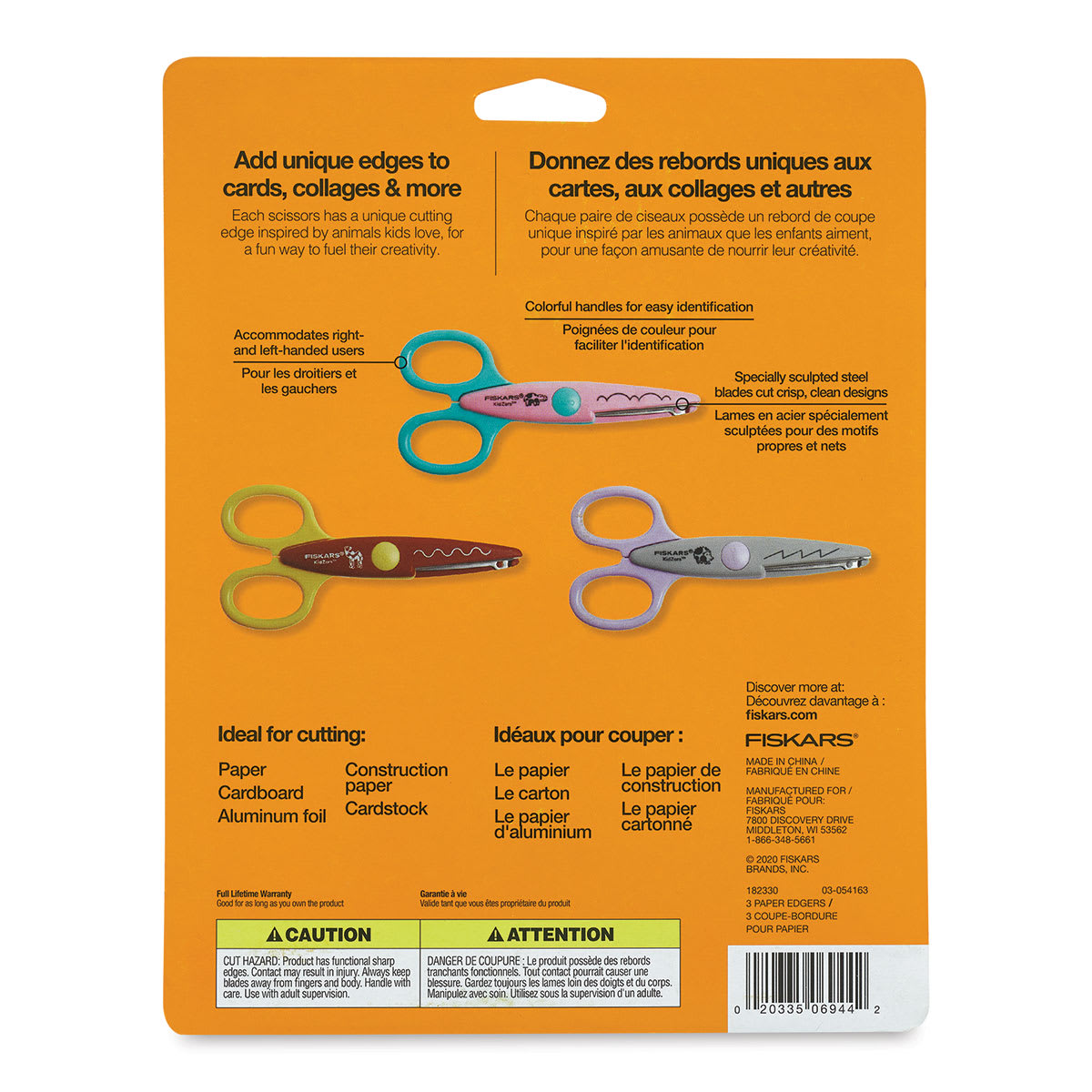 Fiskars Kidzors Paper Edgers - Zoo Animals, Pkg of 3, In Package, Back Of Package