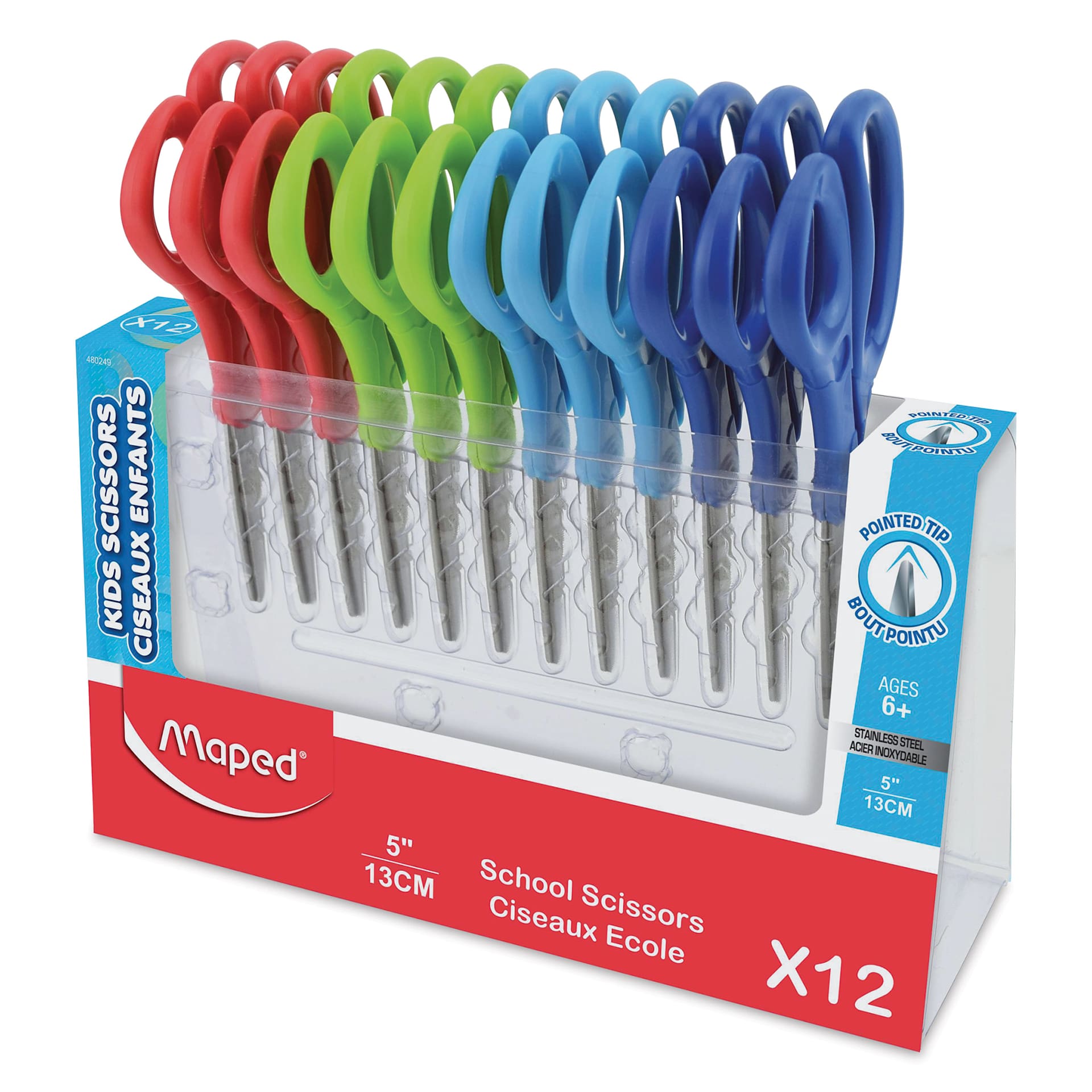 Maped Kids School Scissors Pack - Pointed Tip, Pkg of 12, inside of the packaging
