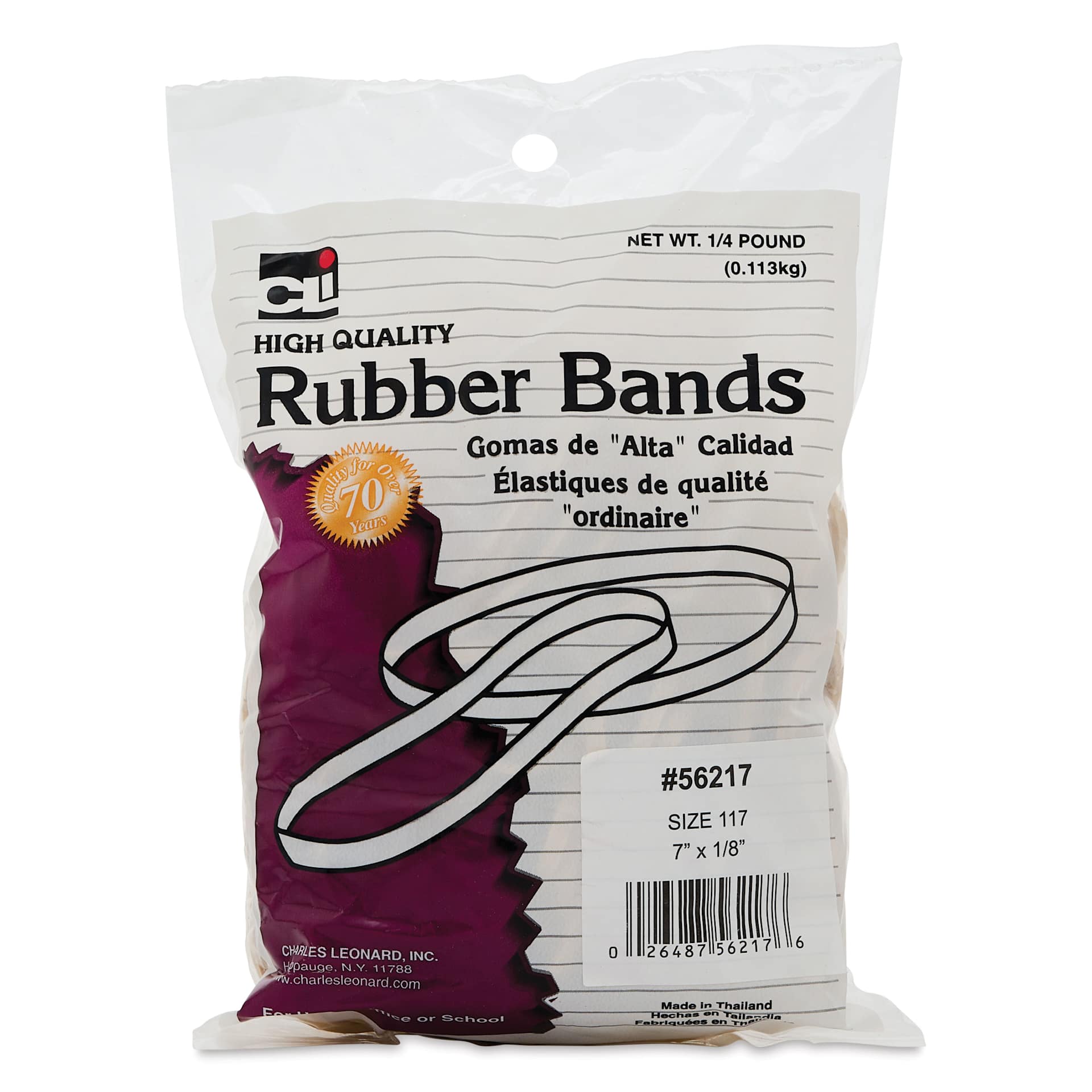 Charles Leonard High Quality Rubber Bands - Size 117, 1/4 lb Bag front of packaging