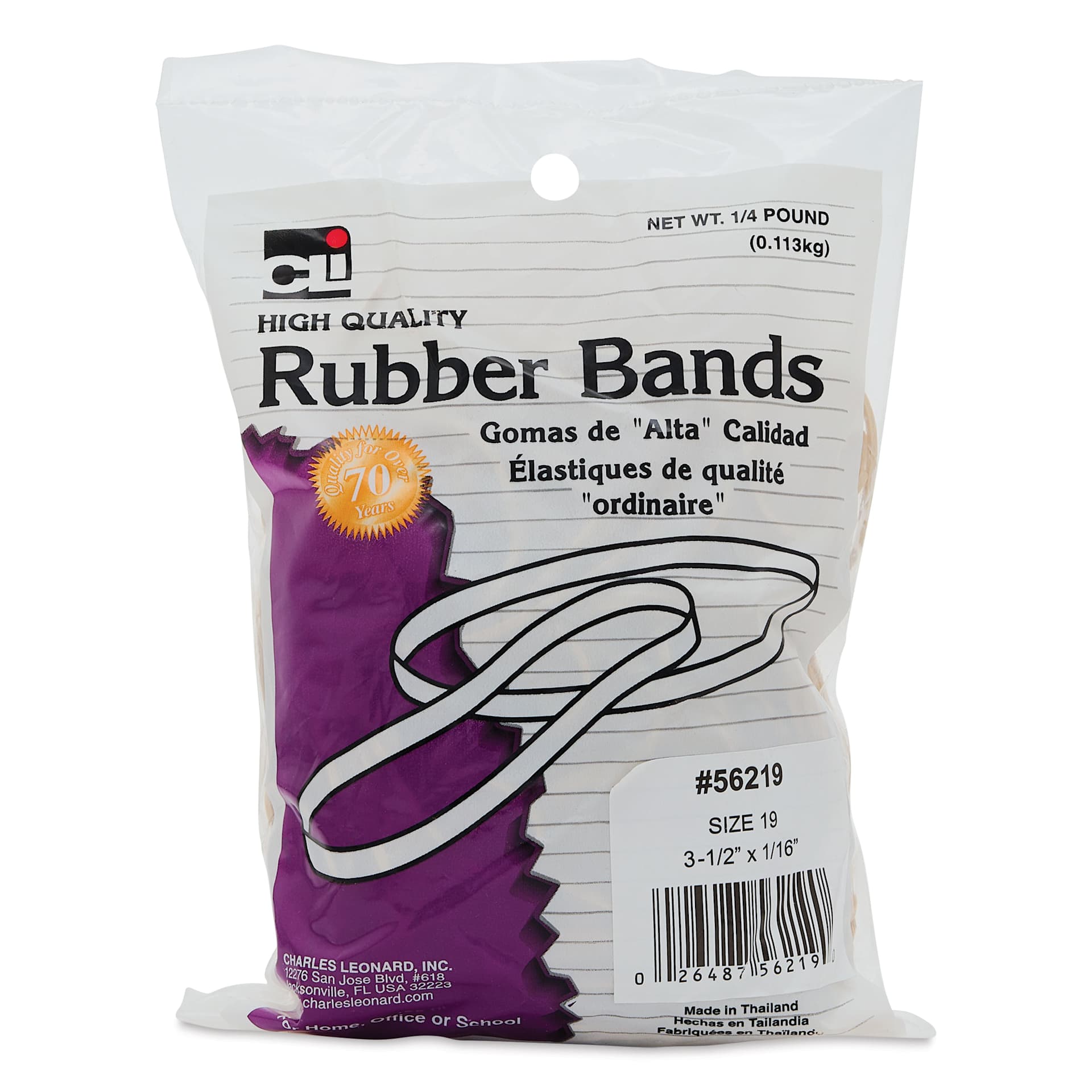 Charles Leonard High Quality Rubber Bands - Size 19, 1/4 lb Bag front of packaging