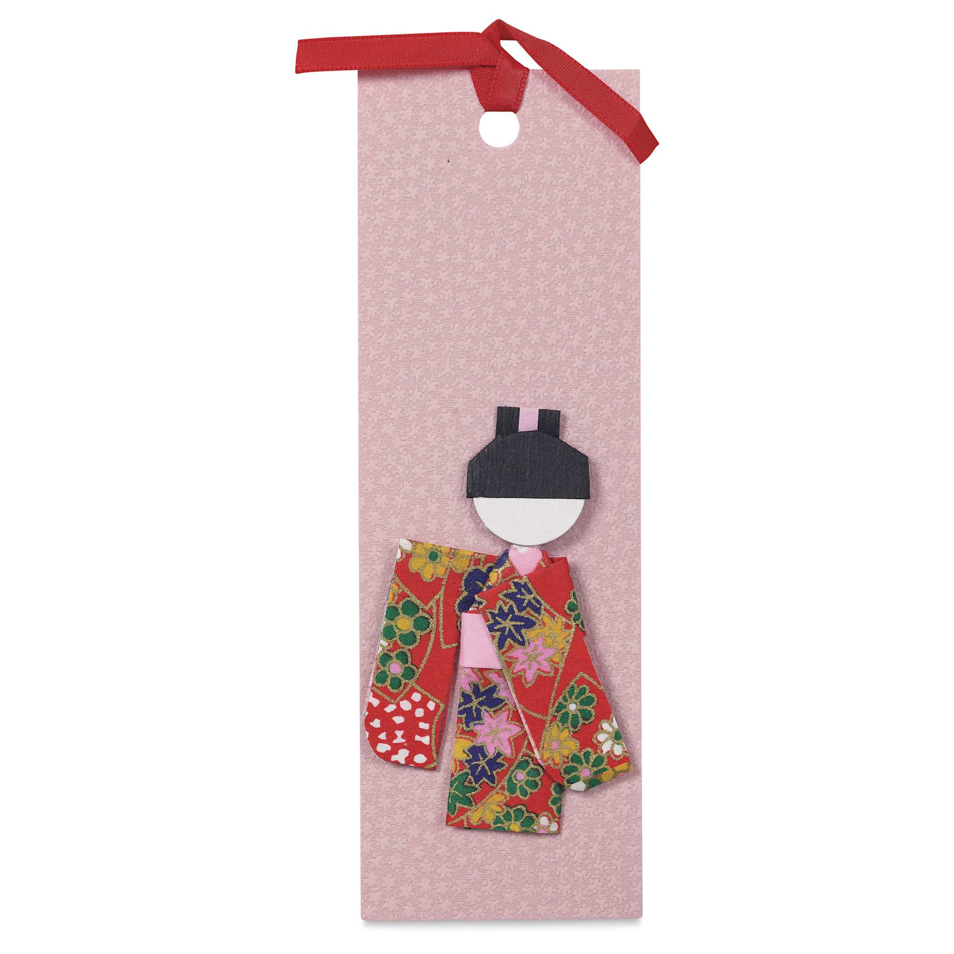 Aitoh Japanese Kimono Paper Doll Bookmark Origami Kit, pink origami kimono bookmark
