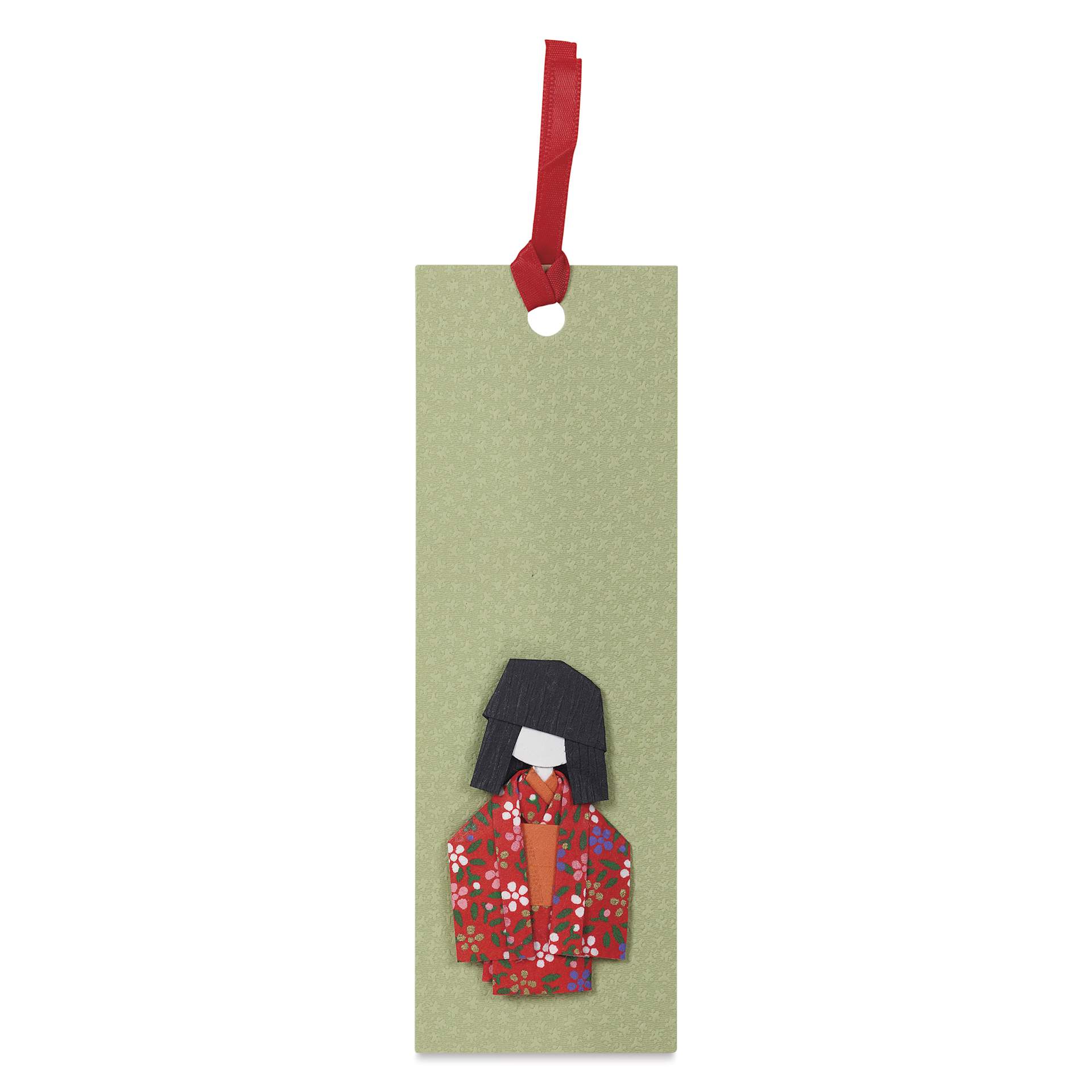 Aitoh Japanese Kimono Paper Doll Bookmark Origami Kit, green origami kimono bookmark