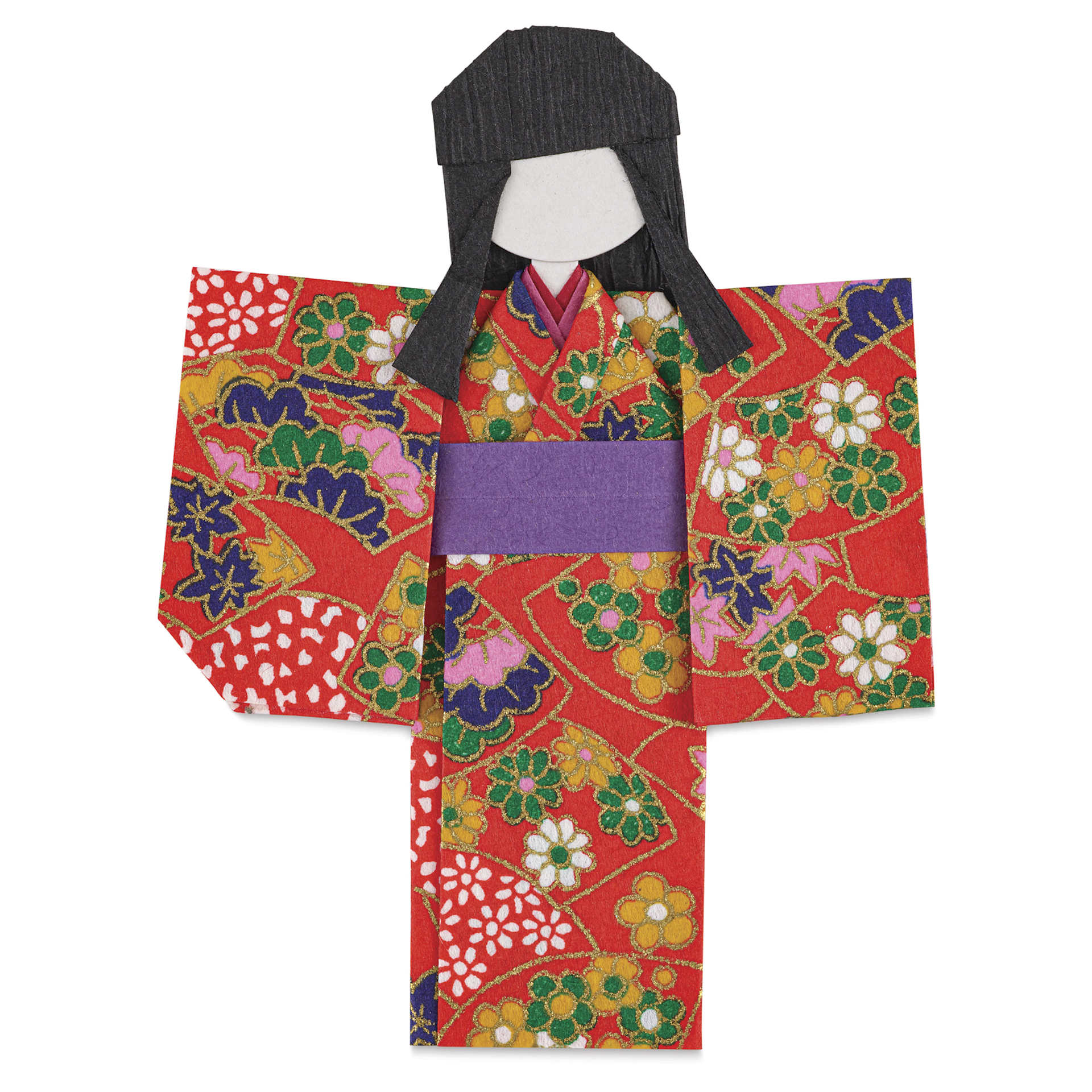 Aitoh Kimono Paper Doll Origami Kit - Set of 49, red kimono