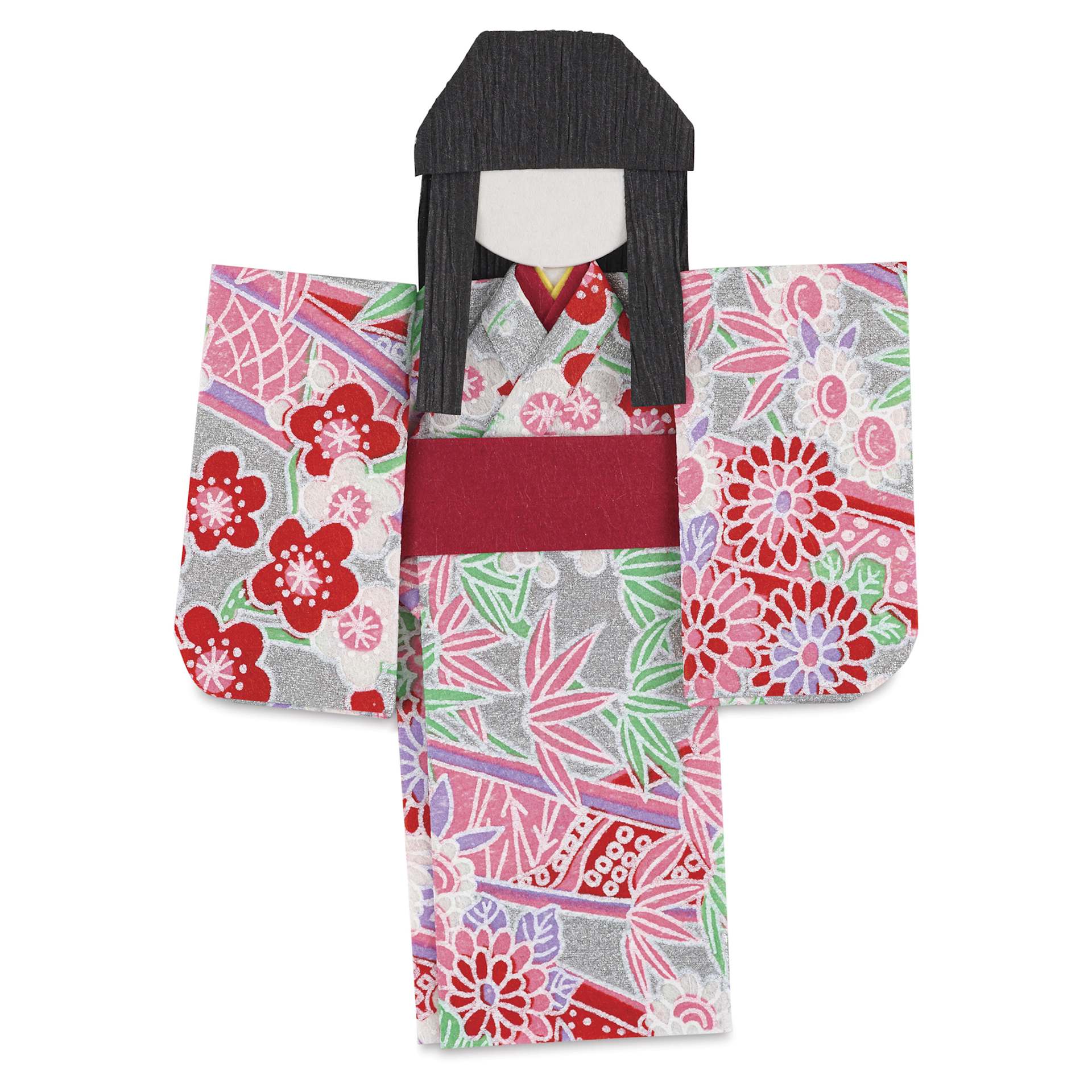 Aitoh Kimono Paper Doll Origami Kit - Set of 49, pink kimono