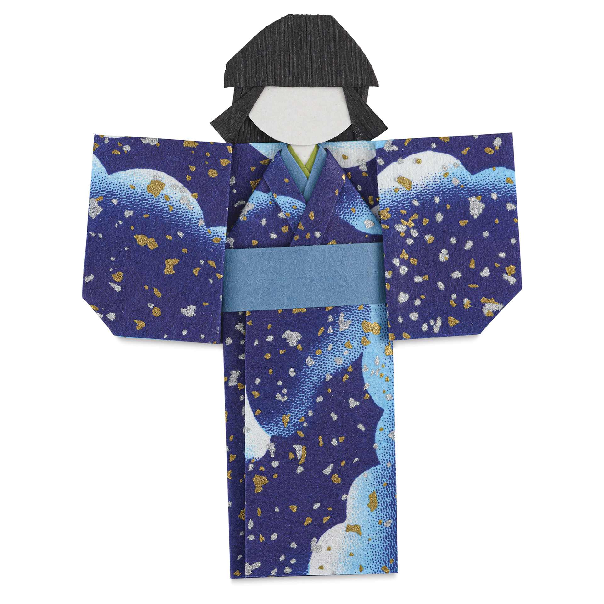 Aitoh Kimono Paper Doll Origami Kit - Set of 49, blue kimono