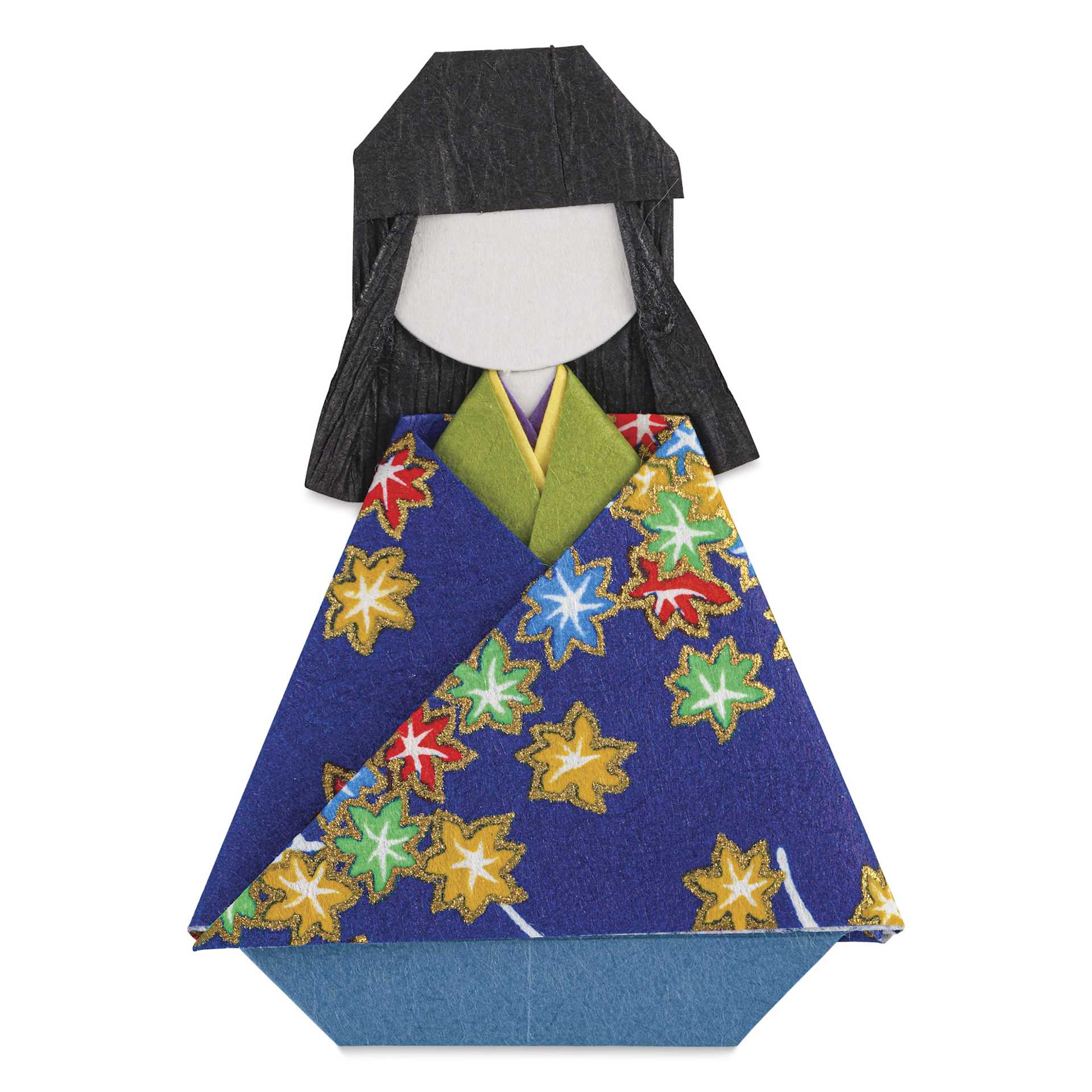 Aitoh Kimono Paper Doll Origami Kit - Set of 49, blue kimono with arms down