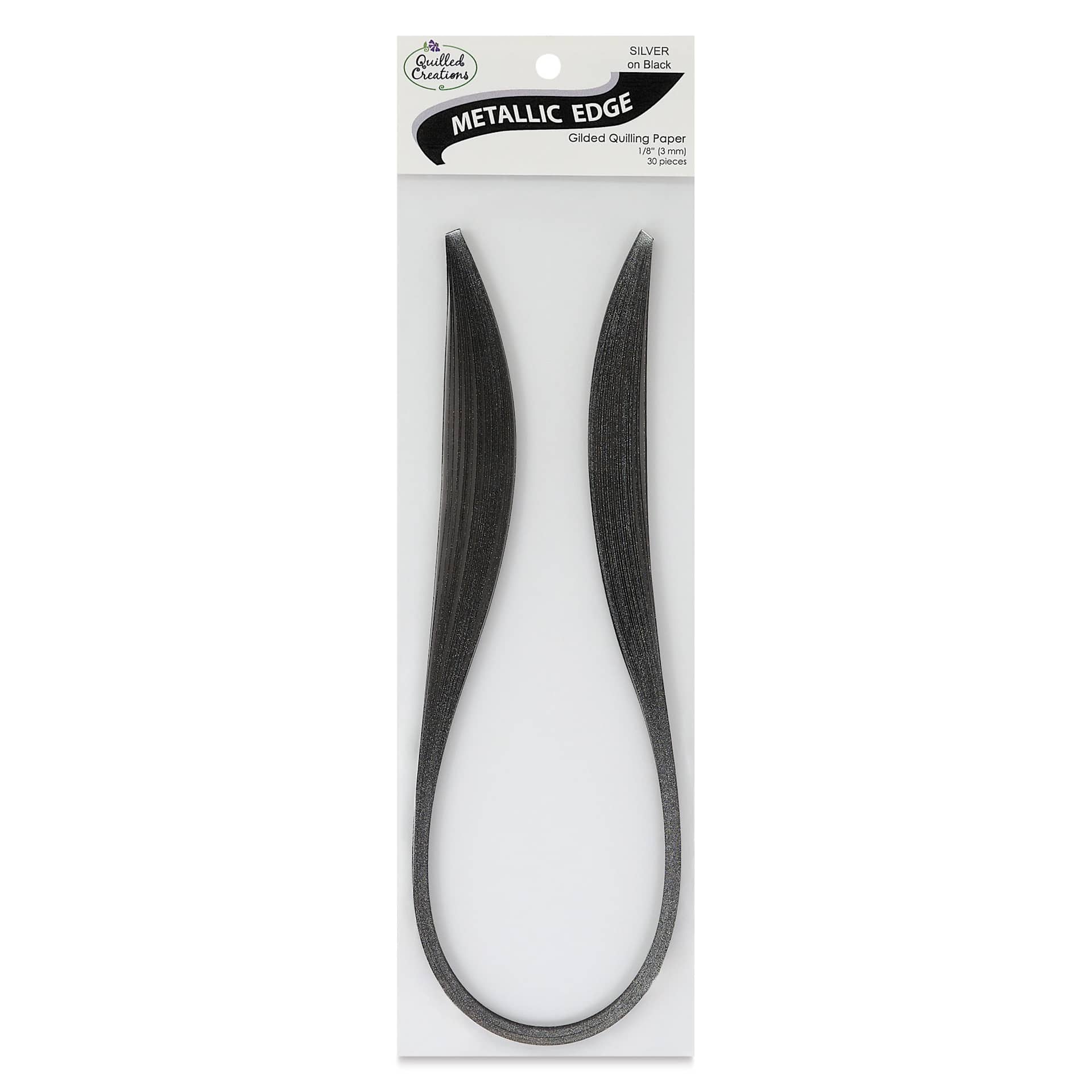 Quilled Creations Metallic Edge Gilded Quilling Paper - Pkg of 30, Silver Edge, Black, 1/8" front of packaging