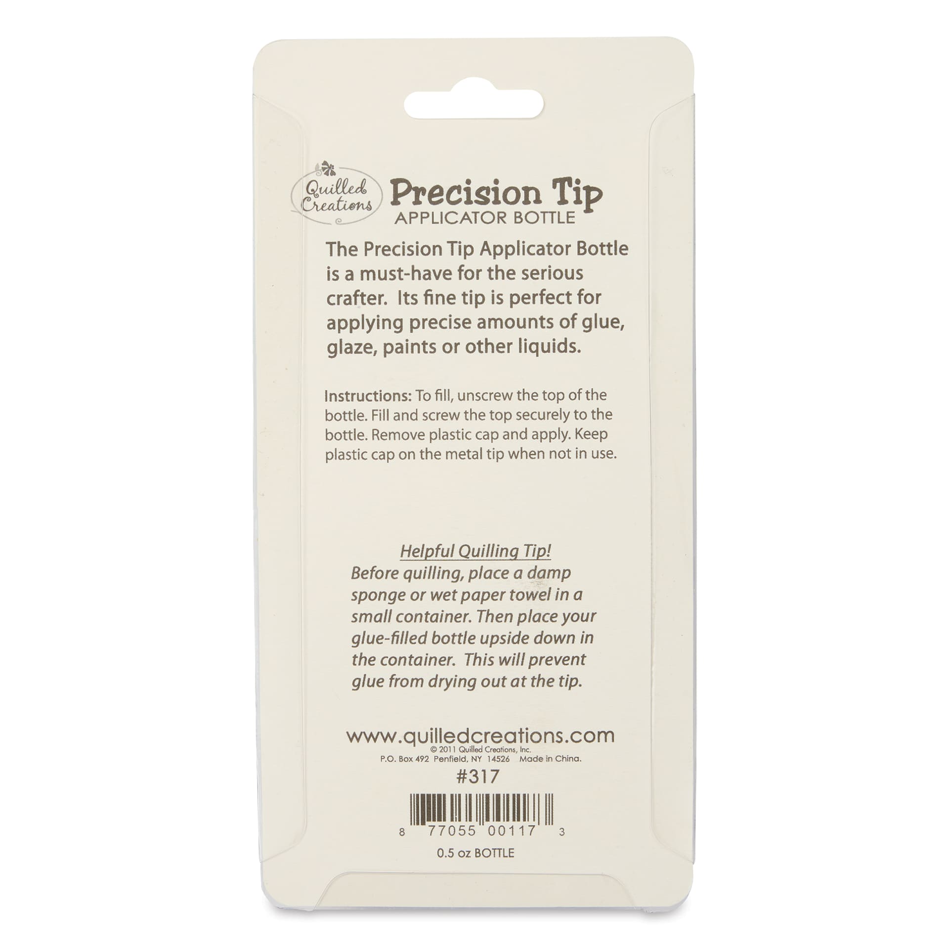 Quilled Creations Precision Tip Glue Applicator - 0.5 oz - back of packaging