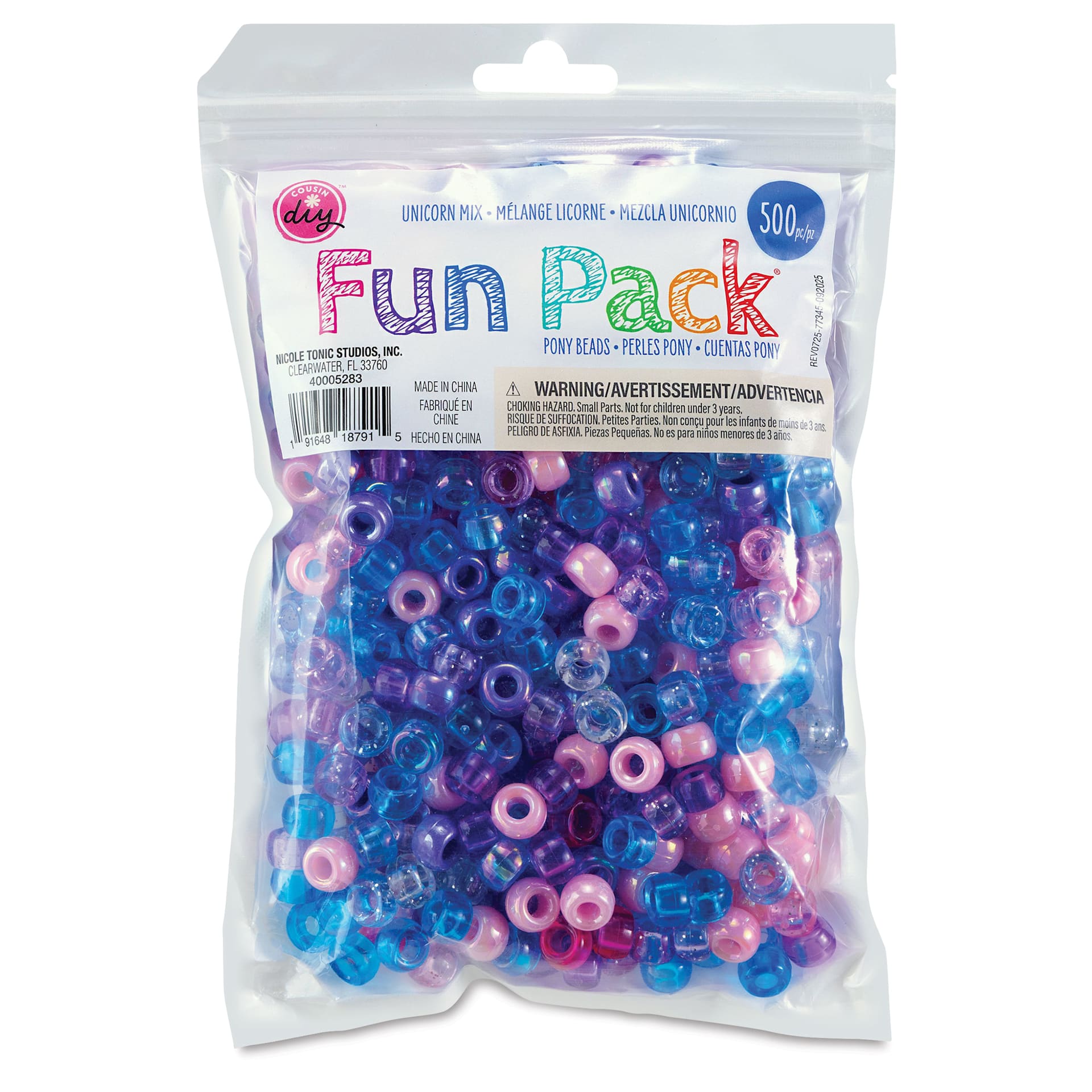 Cousin DIY Fun Pack Pony Beads - Pkg of 500, Unicorn Mix, 6 mm x 9 mm