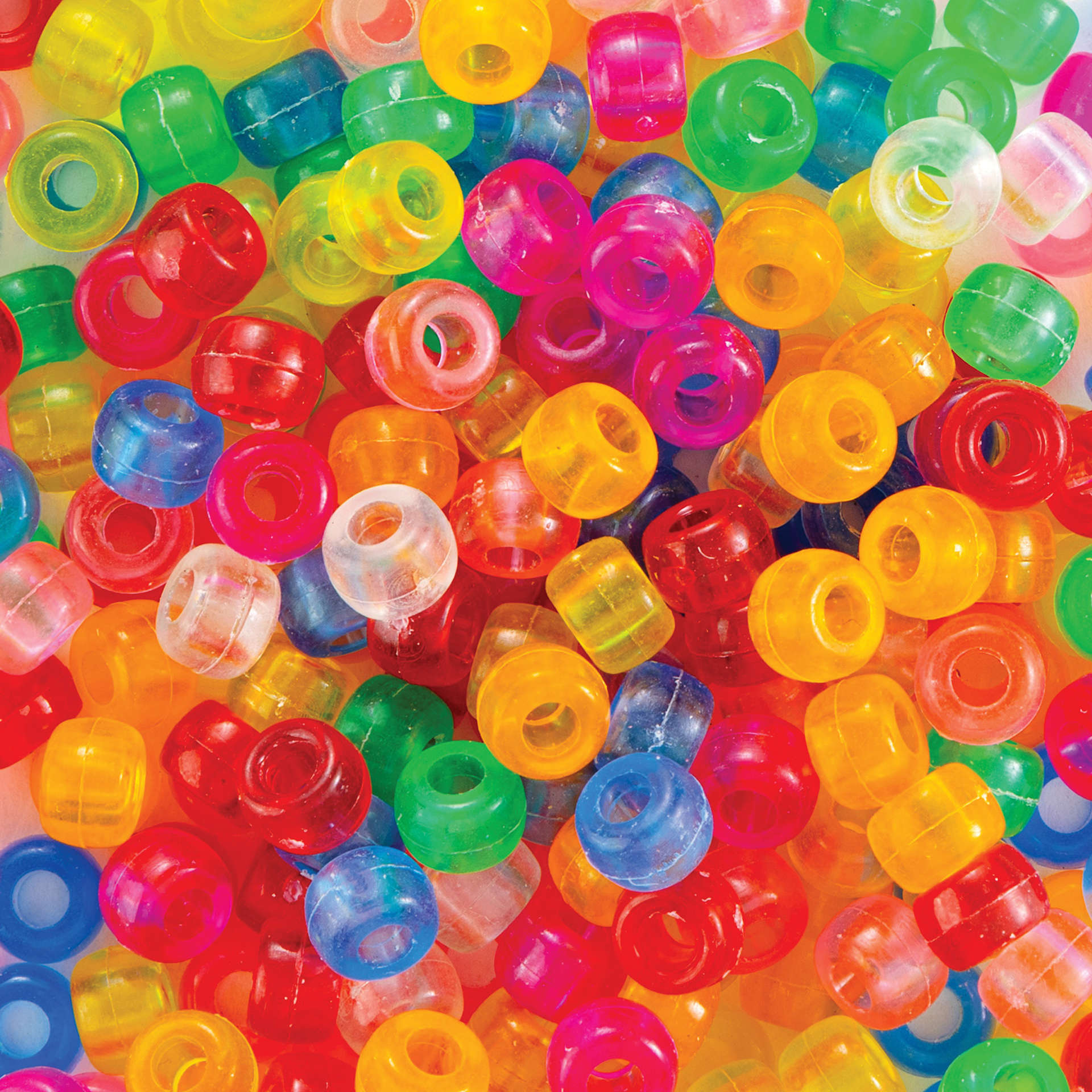 Cousin DIY Fun Pack Pony Beads - Pkg of 700, Transparent Rainbow, 6 mm x 9 mm close up