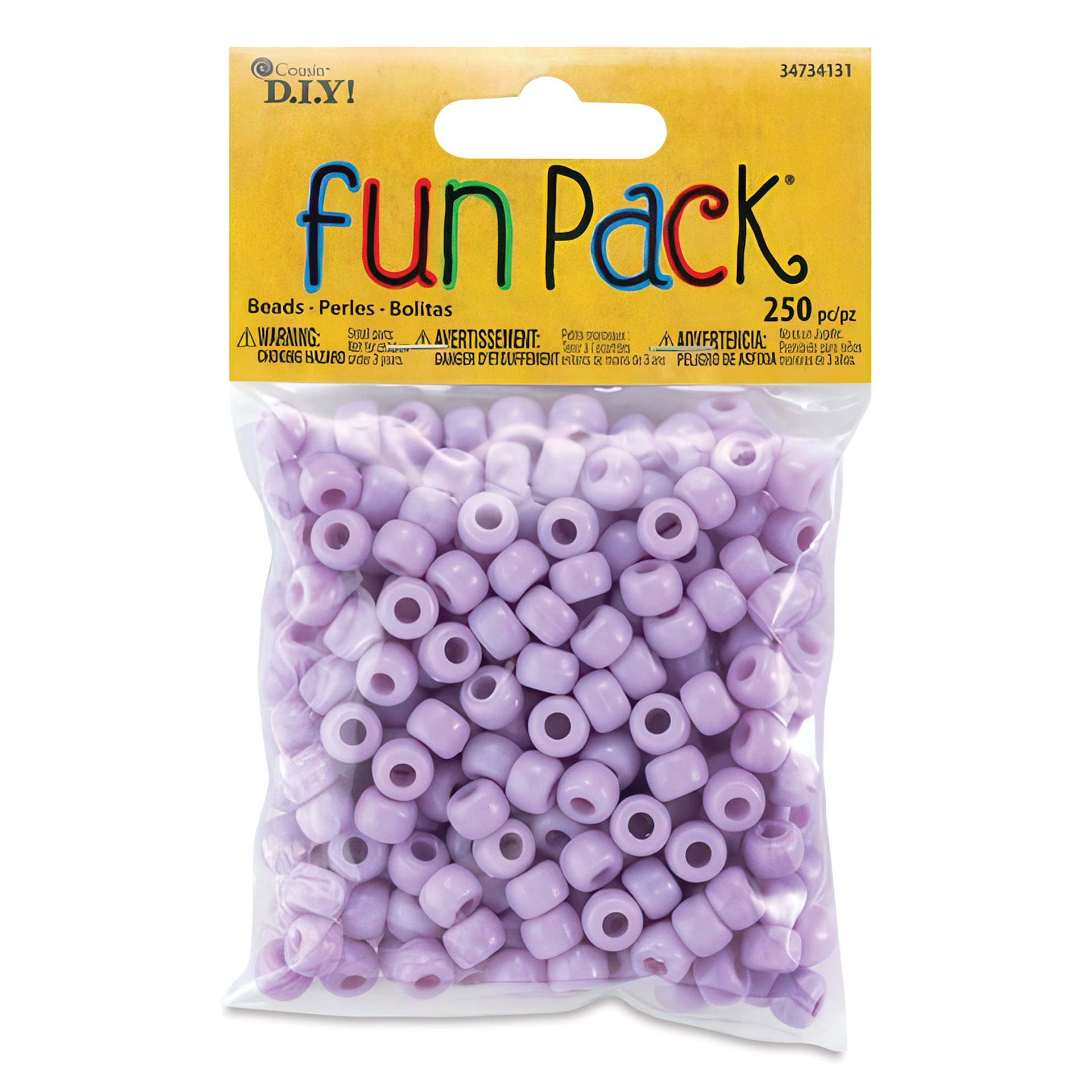 Cousin DIY Fun Pack Pony Beads - Pkg of 250, Purple, 6 mm x 9 mm front of packaging