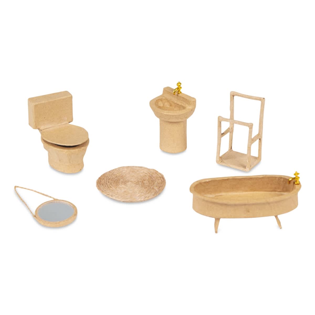 Decopatch Paper Mache Doll House Furniture Accessory Kit - Bathroom